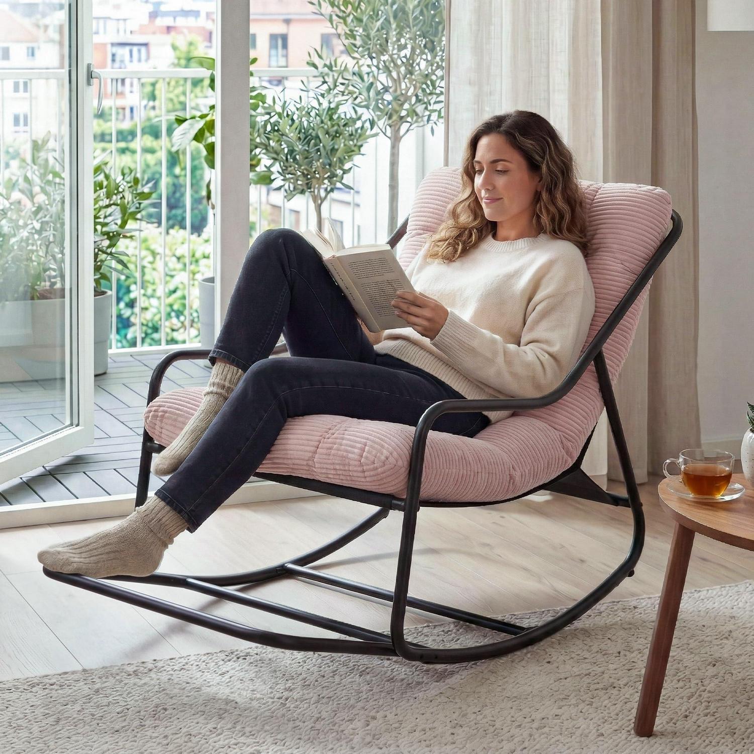 Übergroßer Schaukelstuhl Mit Fußstütze, Gepolstert, Für Innen & Außen, Bis 160kg, Pink