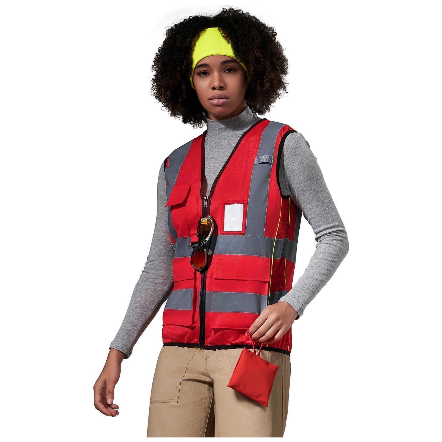 Arbeitsweste Damen Mit Reißverschluss Und Taschen, Rot