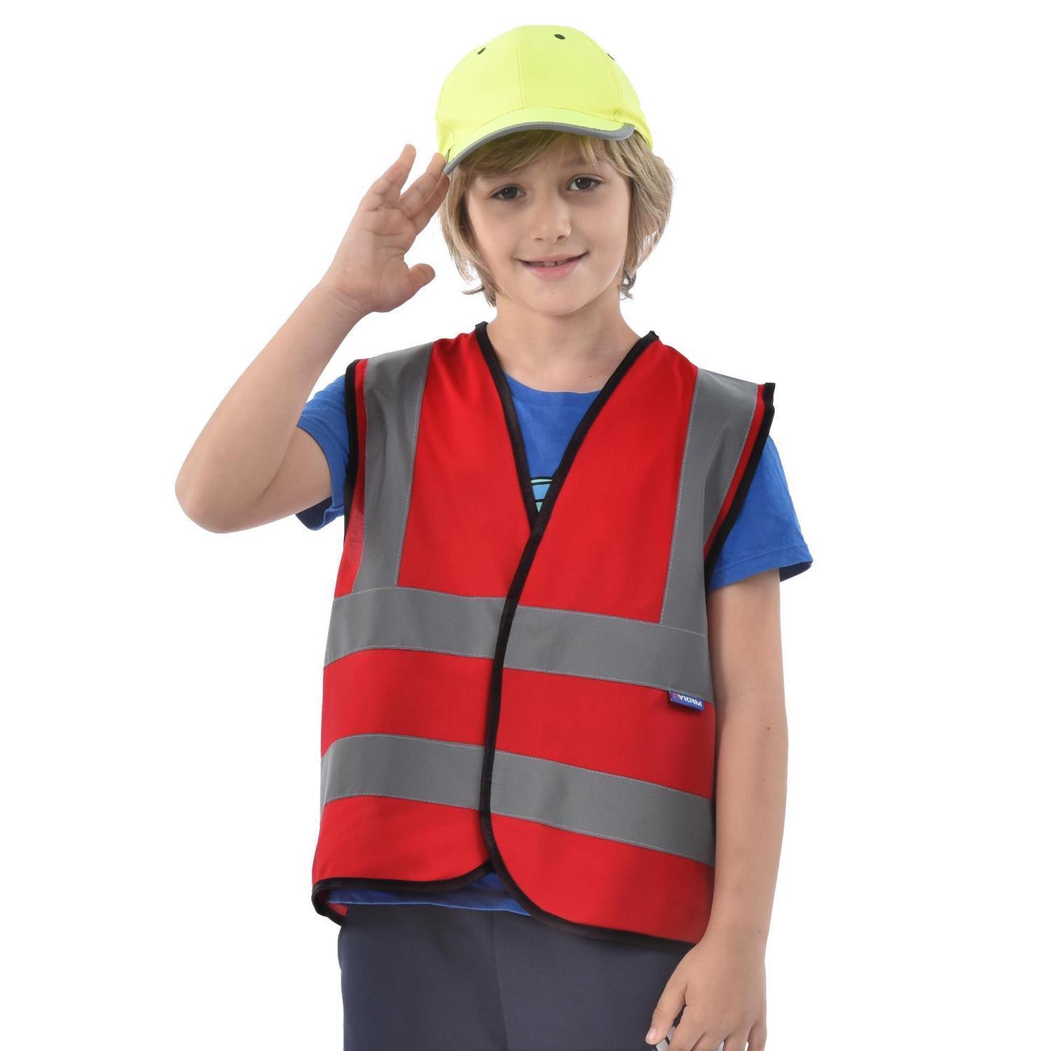 Kinder Sicherheitsweste Rot Mit Reflektoren Für 10-14 Jahre