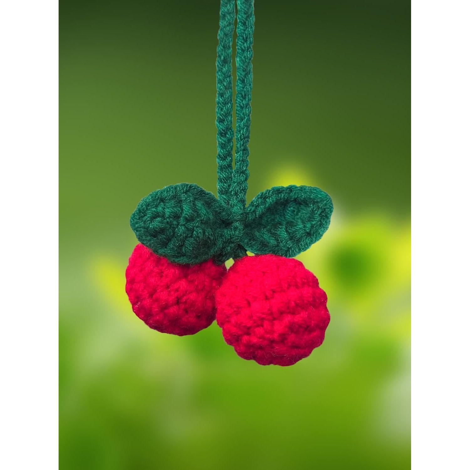 Gestrickter Kirsch-anhänger Für Auto & Zuhause, Handgehäkelt