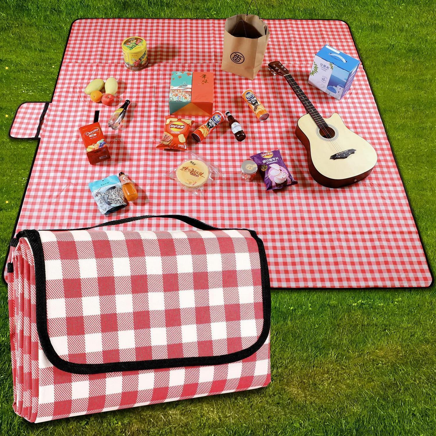 Picknickdecke 200x200 Cm, Wasserdicht, Waschbar, Rot Kariert, Faltbar