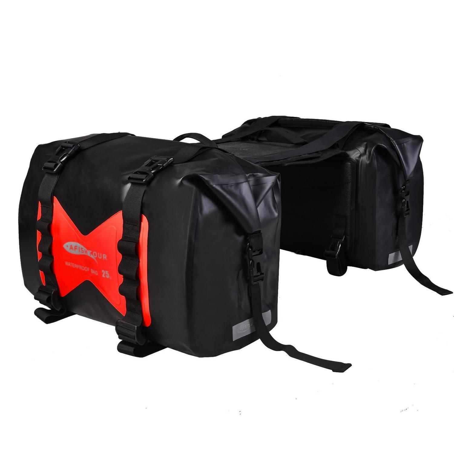 Wasserdichte Motorrad-satteltaschen 50l Rot, Abnehmbar, Reflektierend