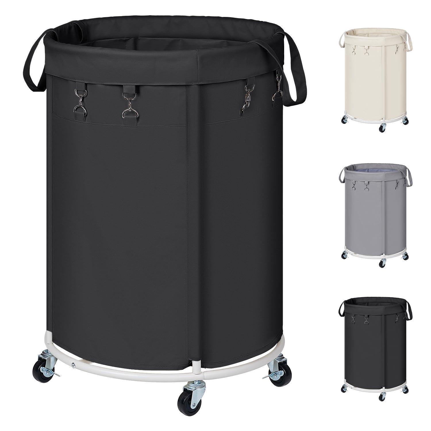 150l Wäschekorb Mit Rollen, Großer Wäschesammler Mit Metallrahmen, Wasserdicht, Schwarz