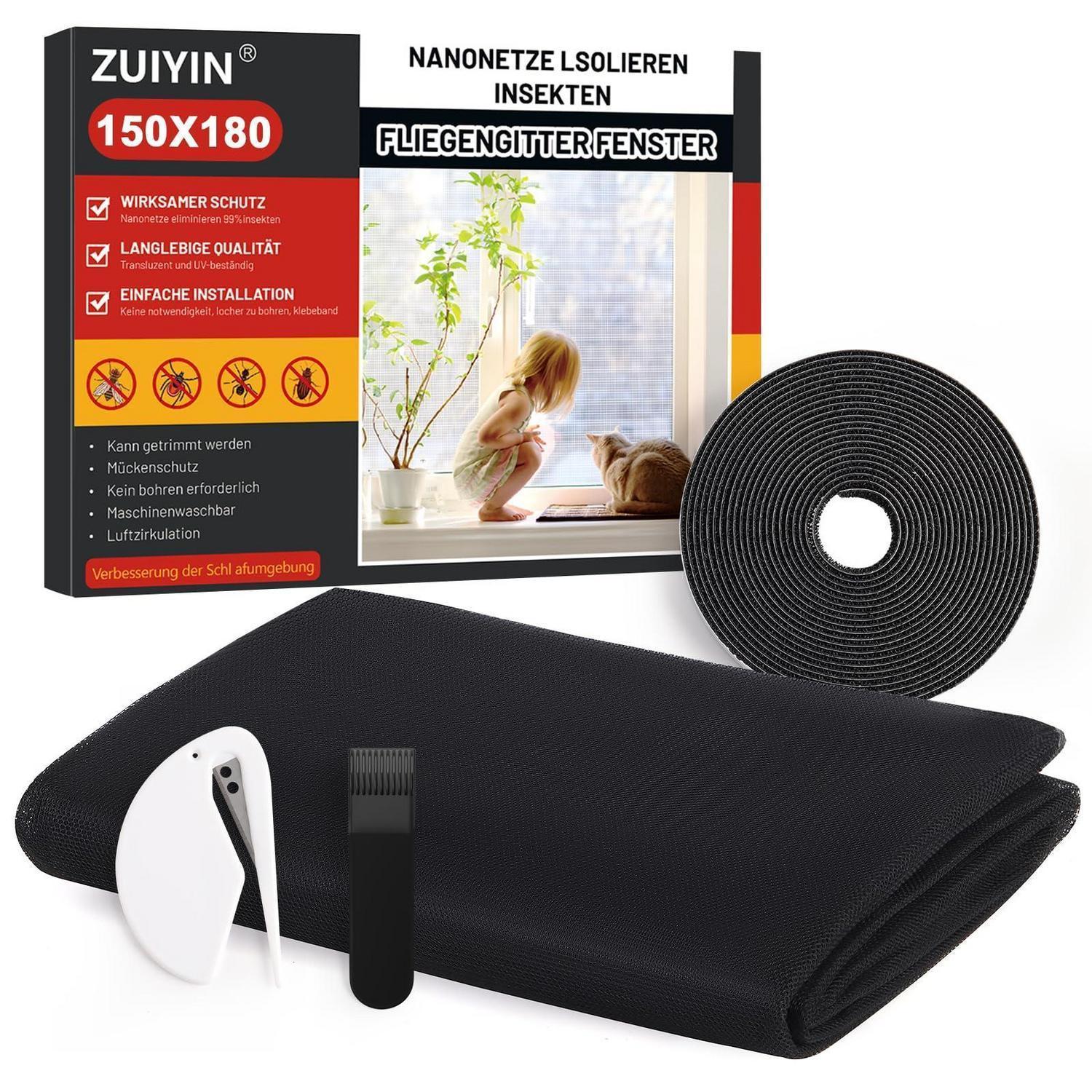 2er Set Fliegengitter Fenster 150x180cm Zuschneidbar Schwarz Ohne Bohren