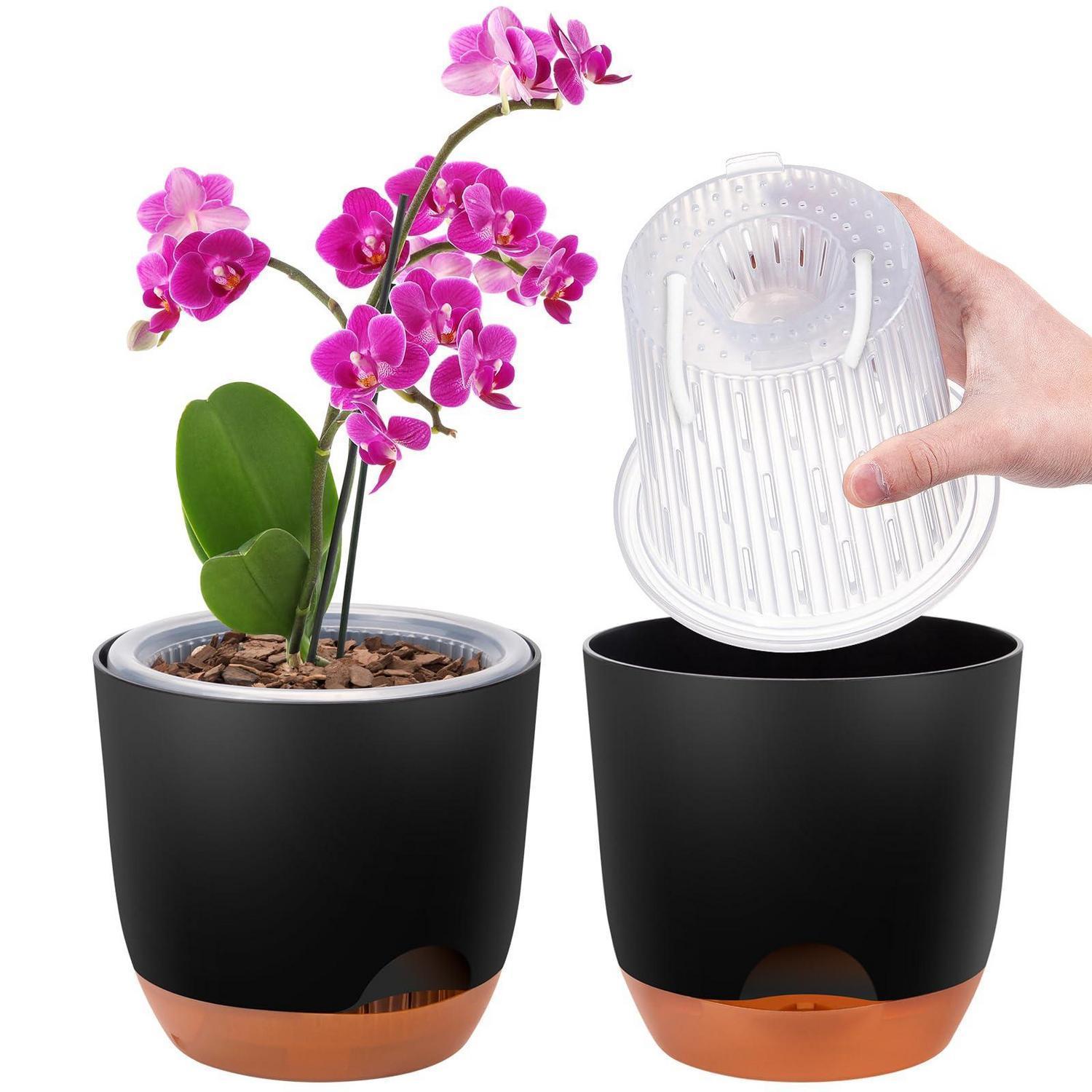 2er-set Orchideentopf Mit Selbstbewässerung, 14,7 Cm, Schwarz