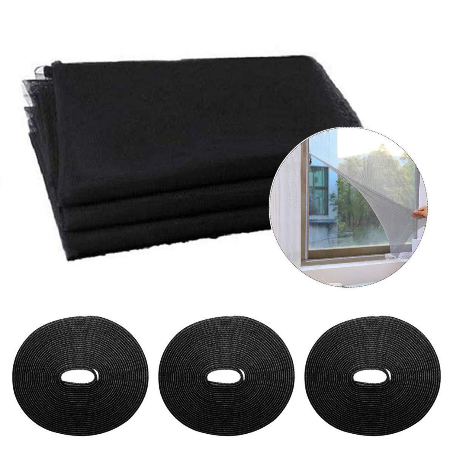 3er Set Fliegengitter Für Fenster 150x200cm, Insektenschutz Mit Klettband, Schwarz
