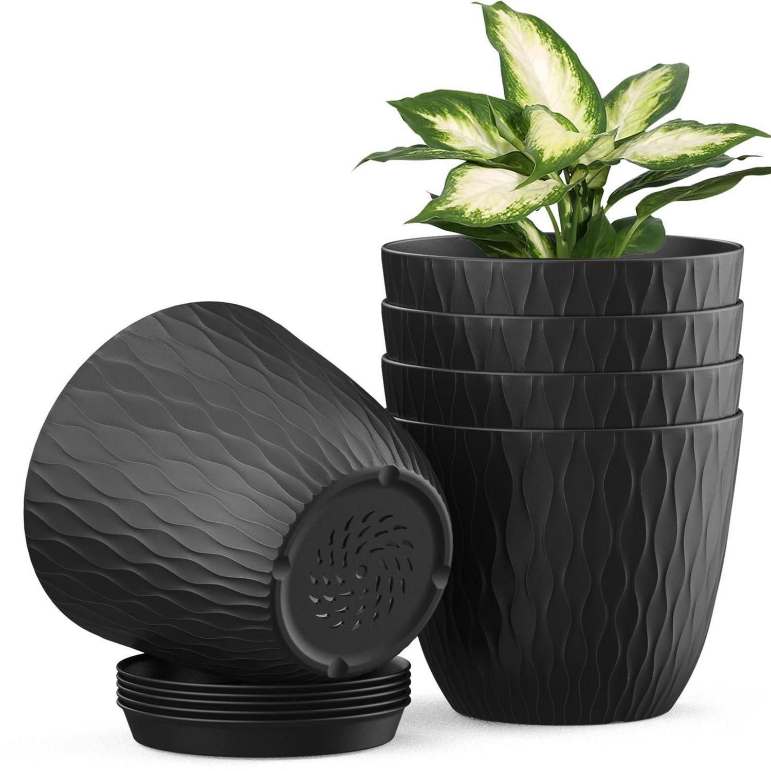 5er Set Blumentöpfe Mit Bewässerungssystem 15.3cm Schwarz Für Innen & Außen