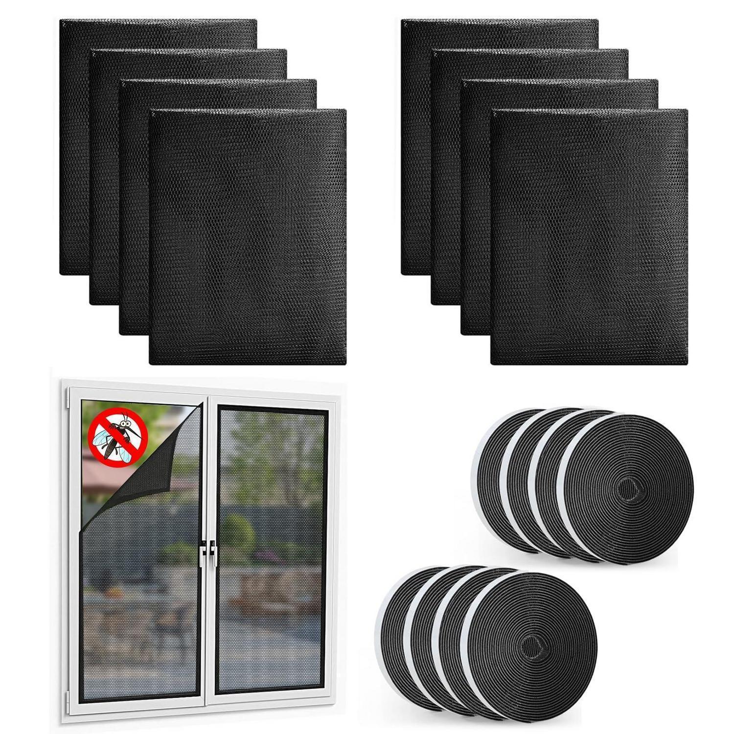 8x Fliegennetz Fenster 130x150cm, Insektenschutz Ohne Bohren, Schwarz