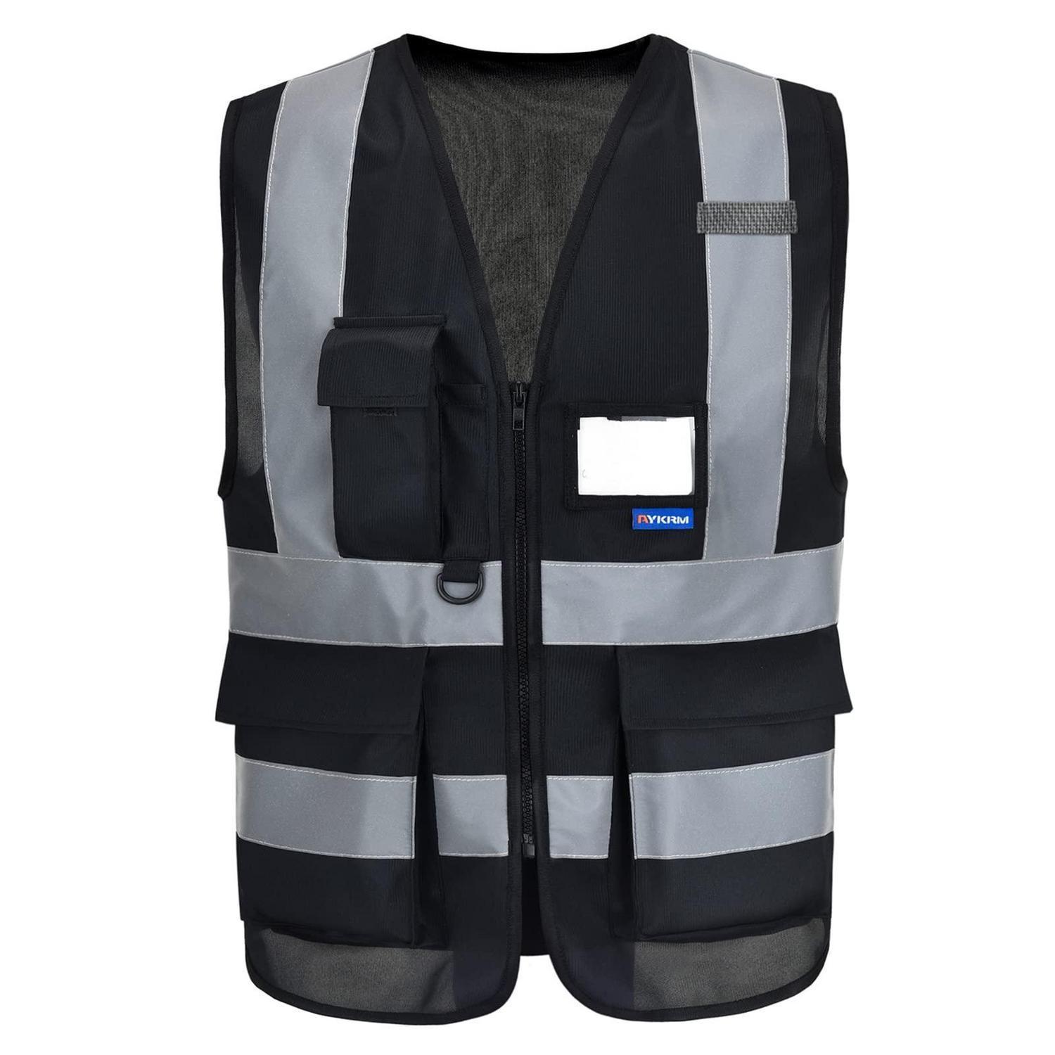 Sicherheitsweste Mit Reflektorstreifen, Reißverschluss Und Taschen, Größe 3xl, Schwarz