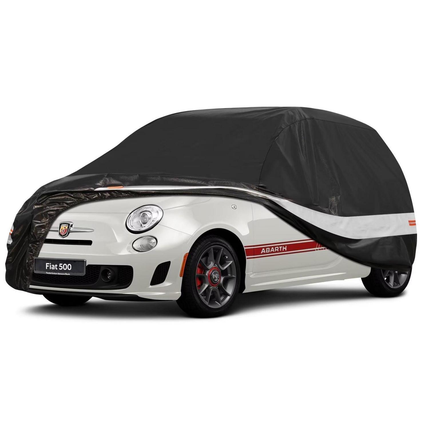 Autoabdeckung 10 Schichten Für Fiat 500 Abarth 500 595 (2010-2025) 100% Wasserdicht Schwarz