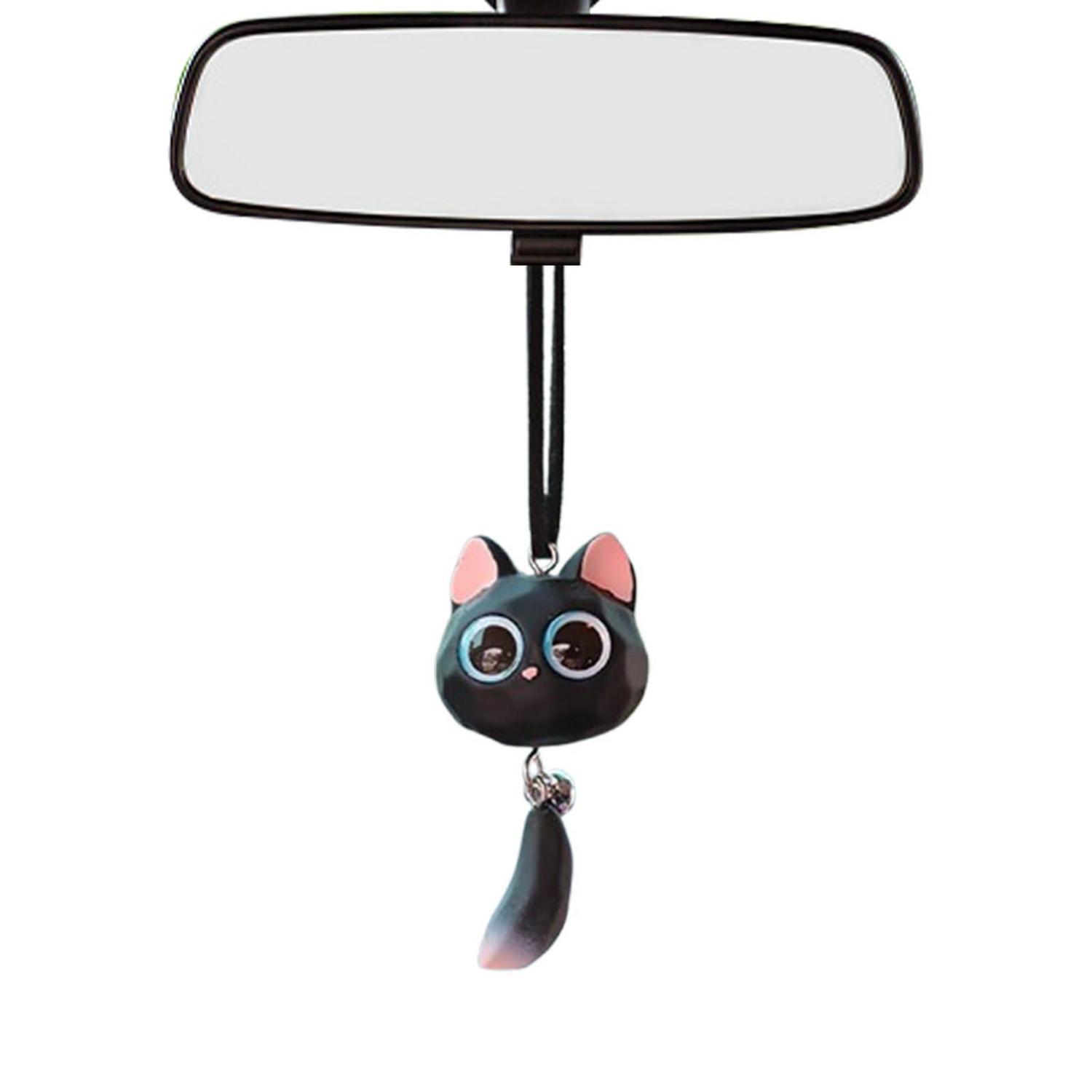 Auto Anhänger Katze Mit Glöckchen, Lustige Rückspiegel Deko, Schwarz