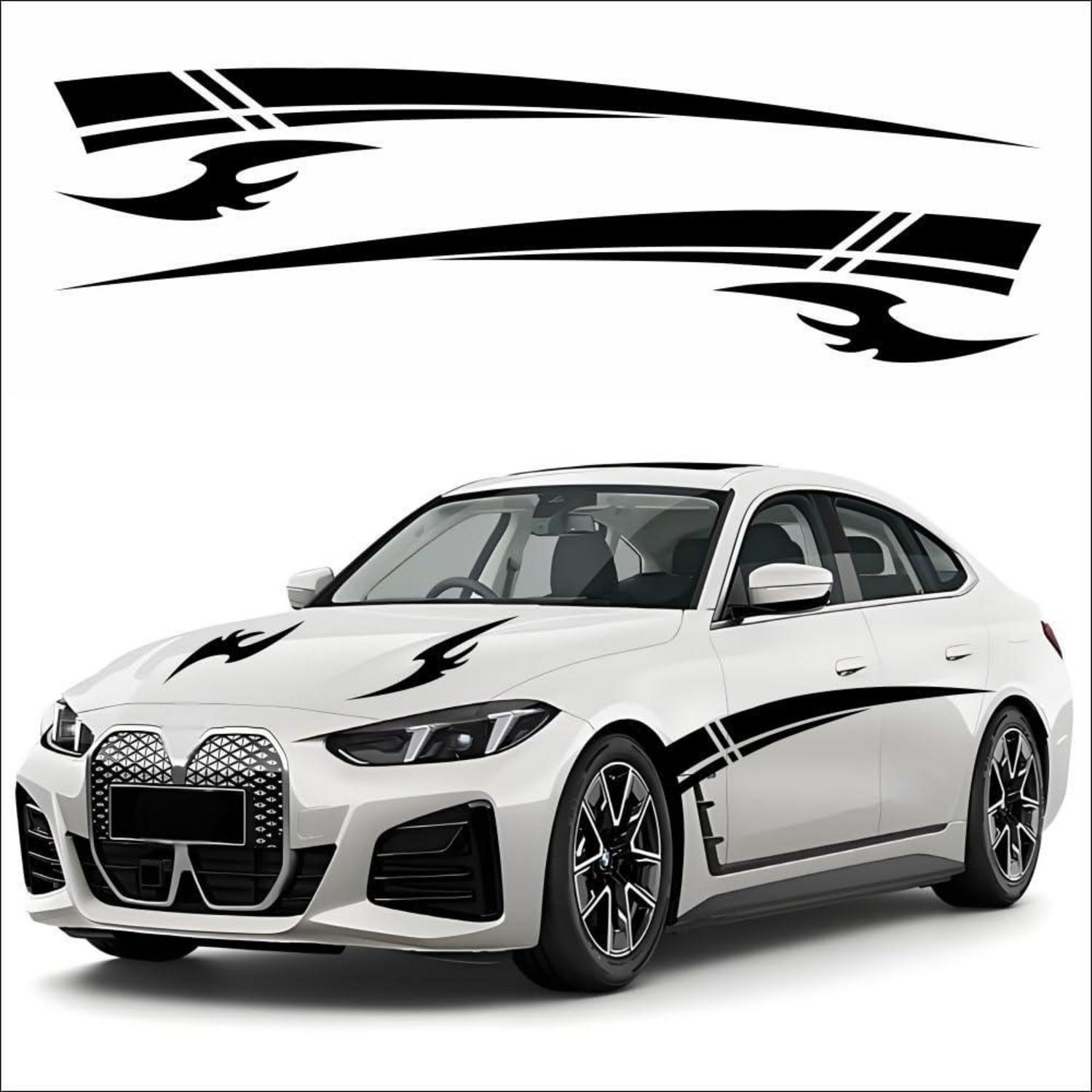 Auto Aufkleber Racing Stripes Für Motorhaube & Türen, 4tlg. Schwarz