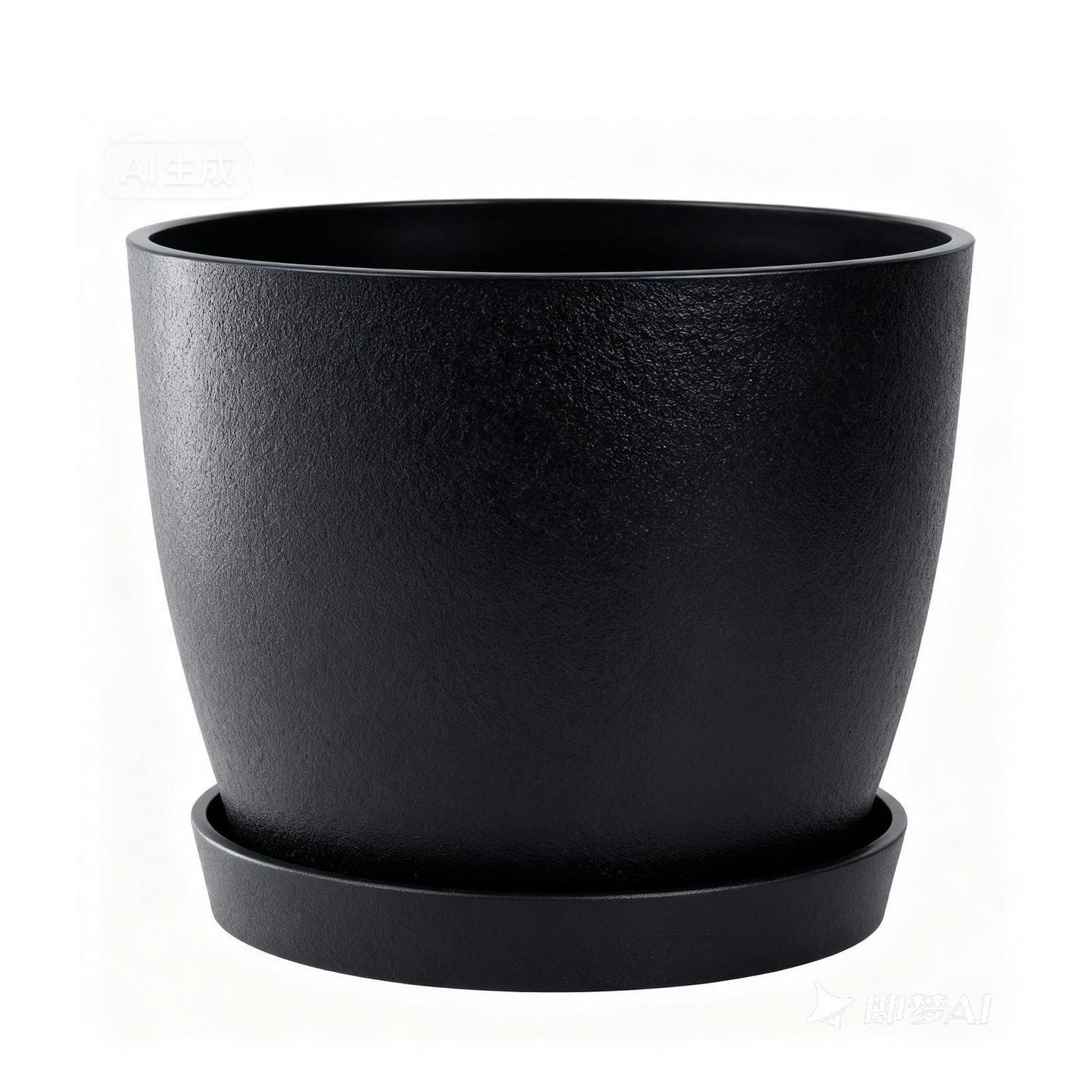 Runder Blumentopf Mit Untersetzer, 23 Cm, Kunststoff, Für Innen & Außen, Schwarz