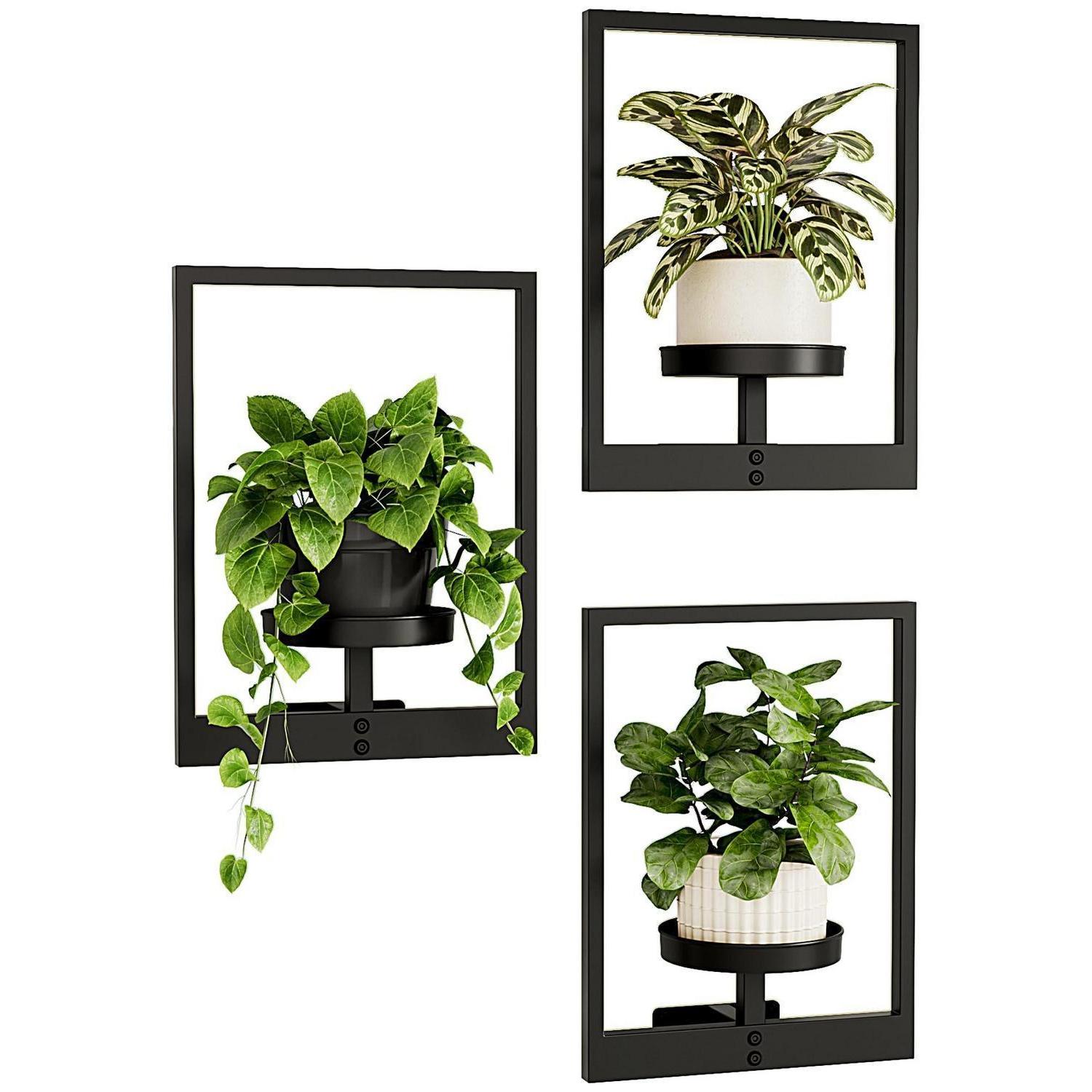 Wandbehang Pflanzgefäße 3er Set Mit Metallrahmen, Bis Ø15cm Topf