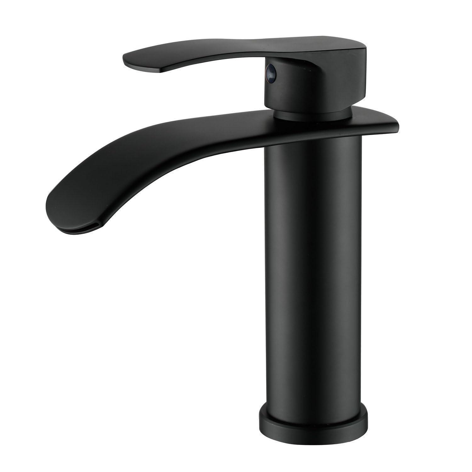Einhebel Waschtischarmatur Wasserfallauslauf Schwarz G3/8" Kalt- & Warmwasseranschluss