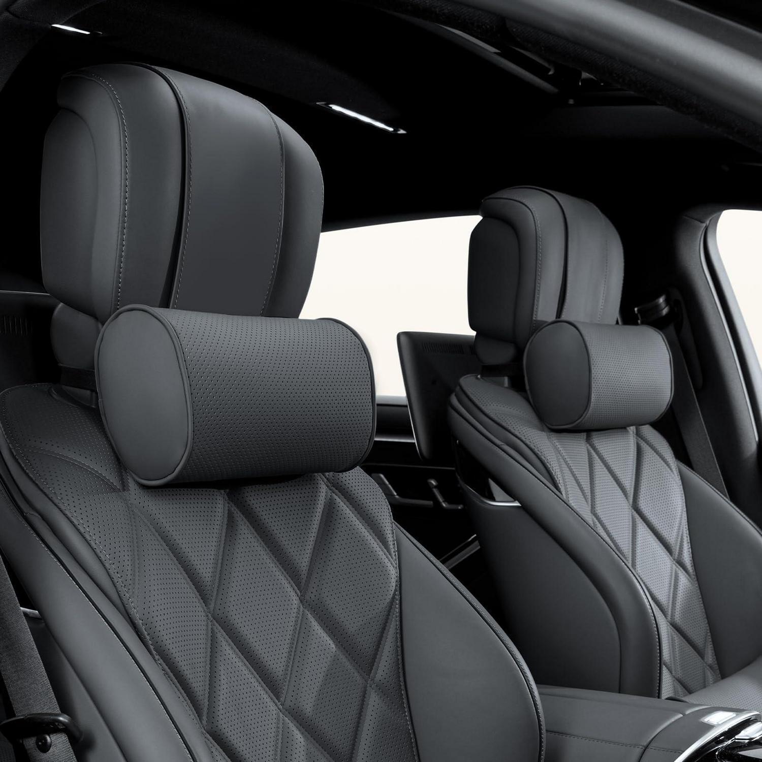 Auto Nackenkissen 2 Stück, Memory Foam Kopfstütze, Leder, Atmungsaktiv, Verstellbar