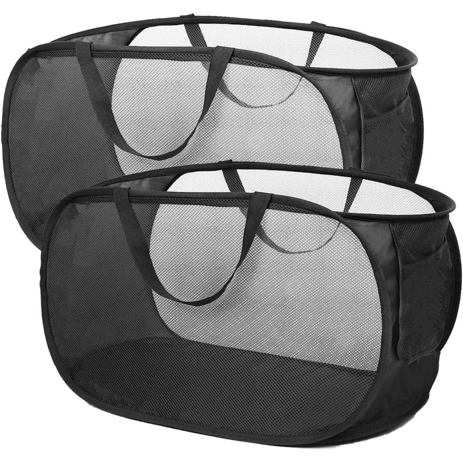 Faltbare Wäschekörbe 2 Stück Mit Seitentasche, Pop-up, 75l, Schwarz