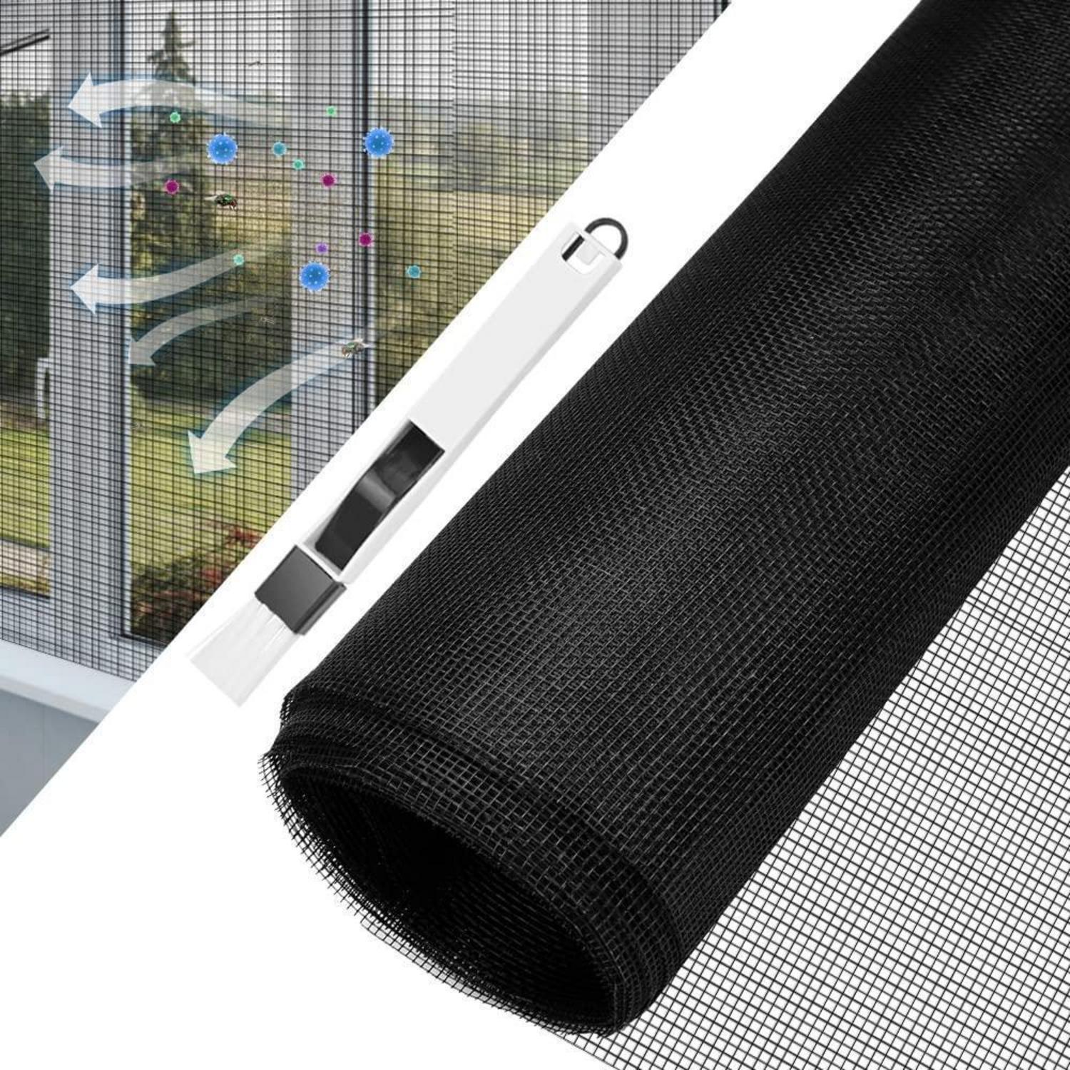 Fliegengitter Meterware Fiberglas 120x250cm Schwarz Mit Reinigungsbürste
