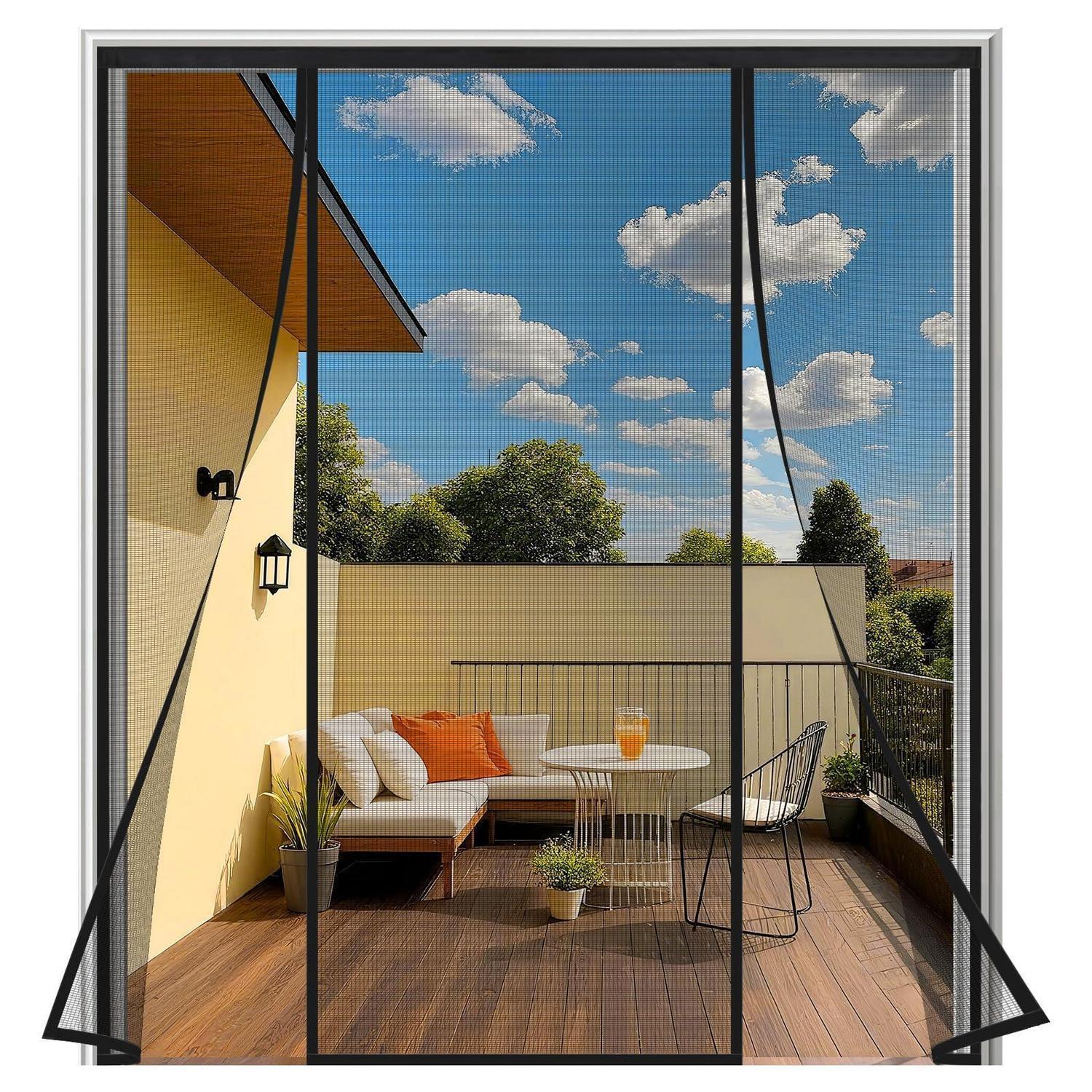 Fliegengitter Tür 150x210cm Schwarz, Magnetisch, Bohrenfrei, Doppeltür
