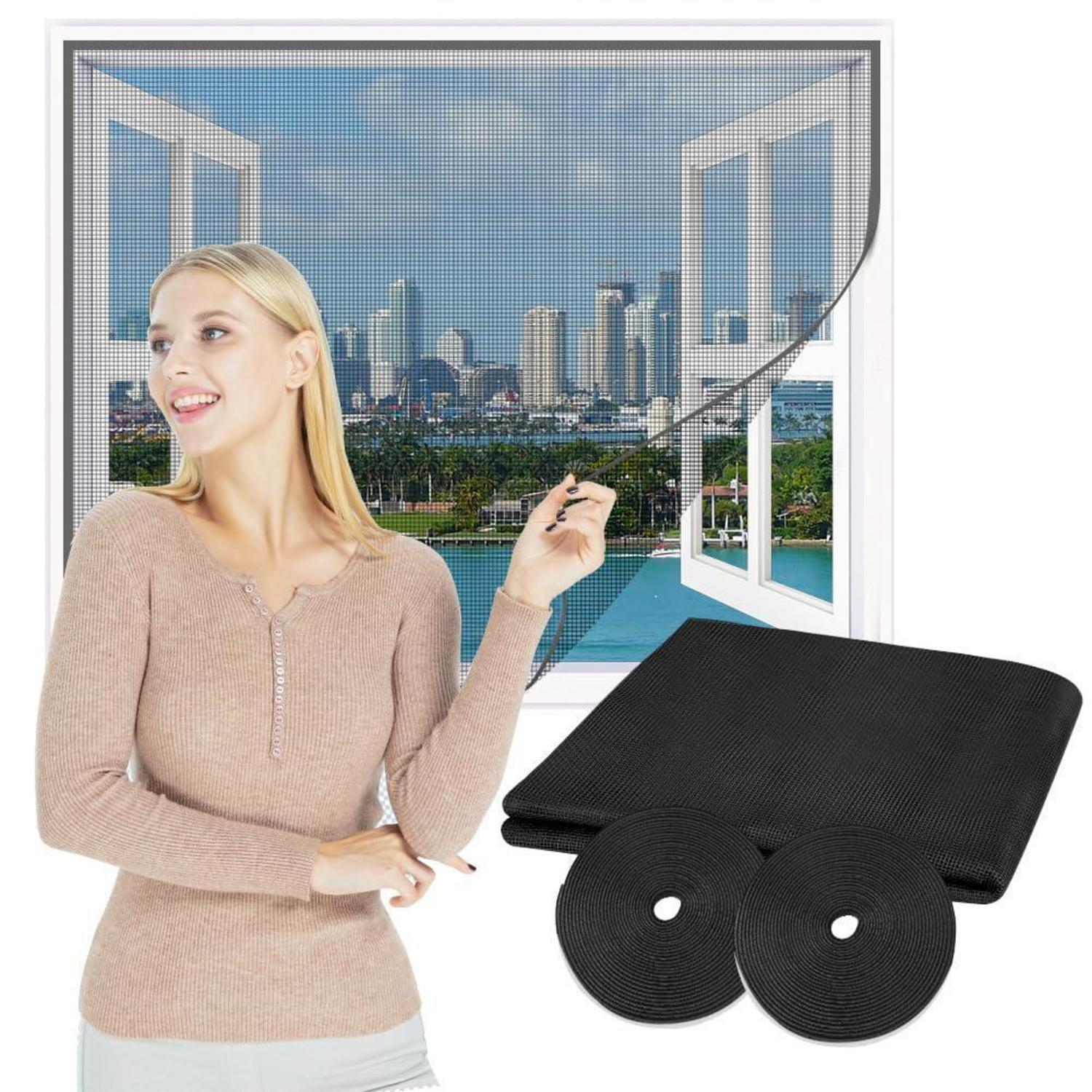Fliegengitter Fenster 250x120cm Schwarz, Zuschneidbar, Mit Klettverschluss