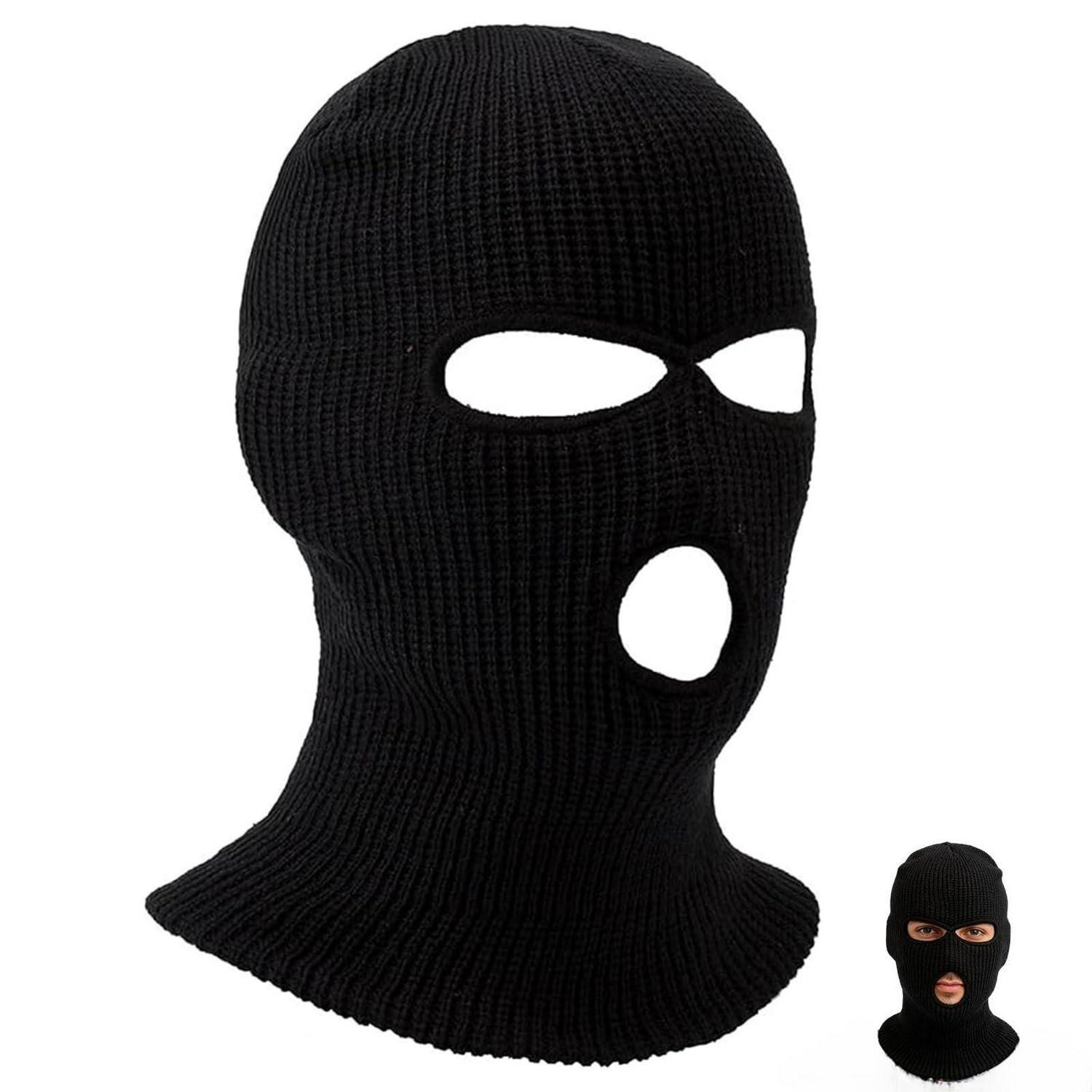 3-loch Sturmhaube Strickmaske Für Motorrad & Outdoor, Schwarz