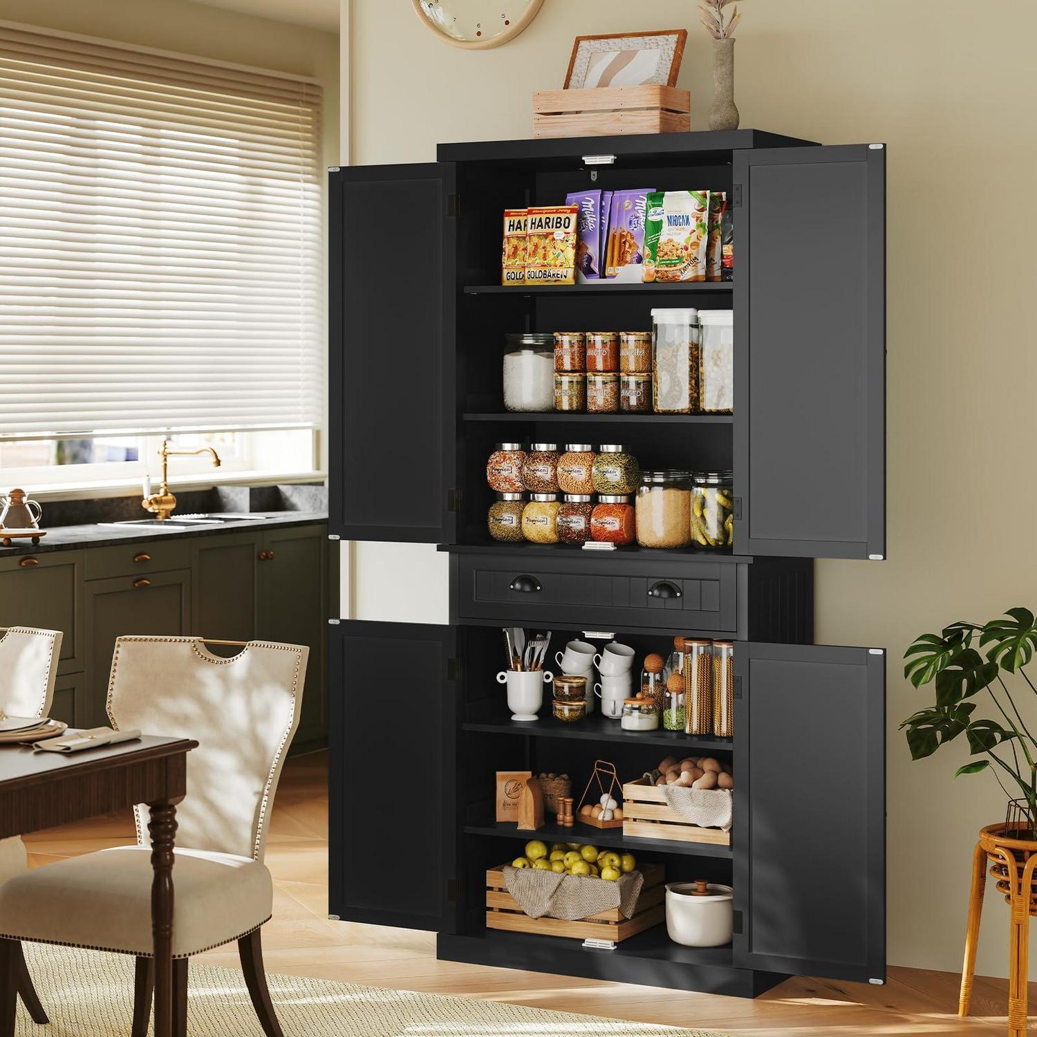 Küchenschrank Mit Türen Und Schublade, Vorratsschrank Für Esszimmer & Küche, Schwarz