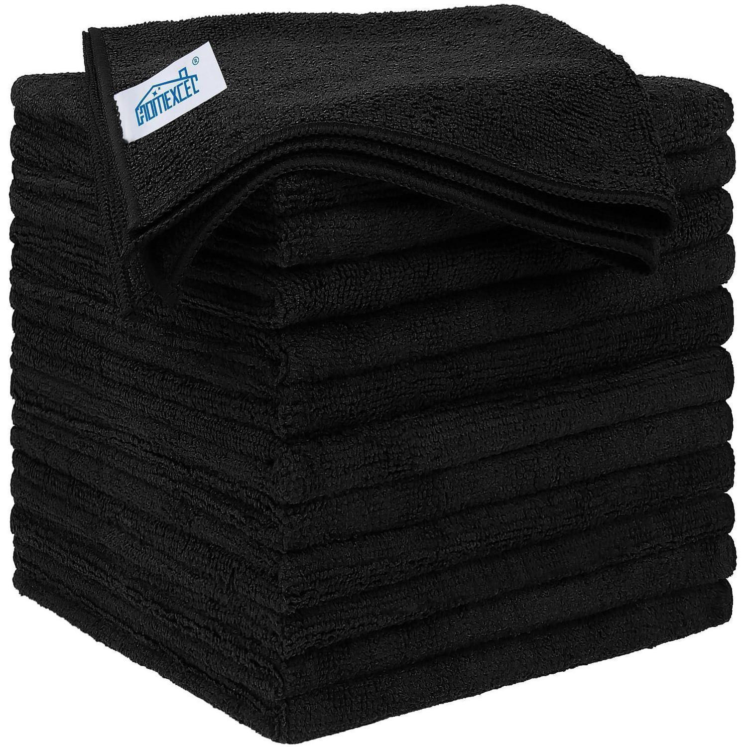 Mikrofasertücher 12er Set, 32x32cm, Schwarz, Hochsaugstark, Fusselfrei