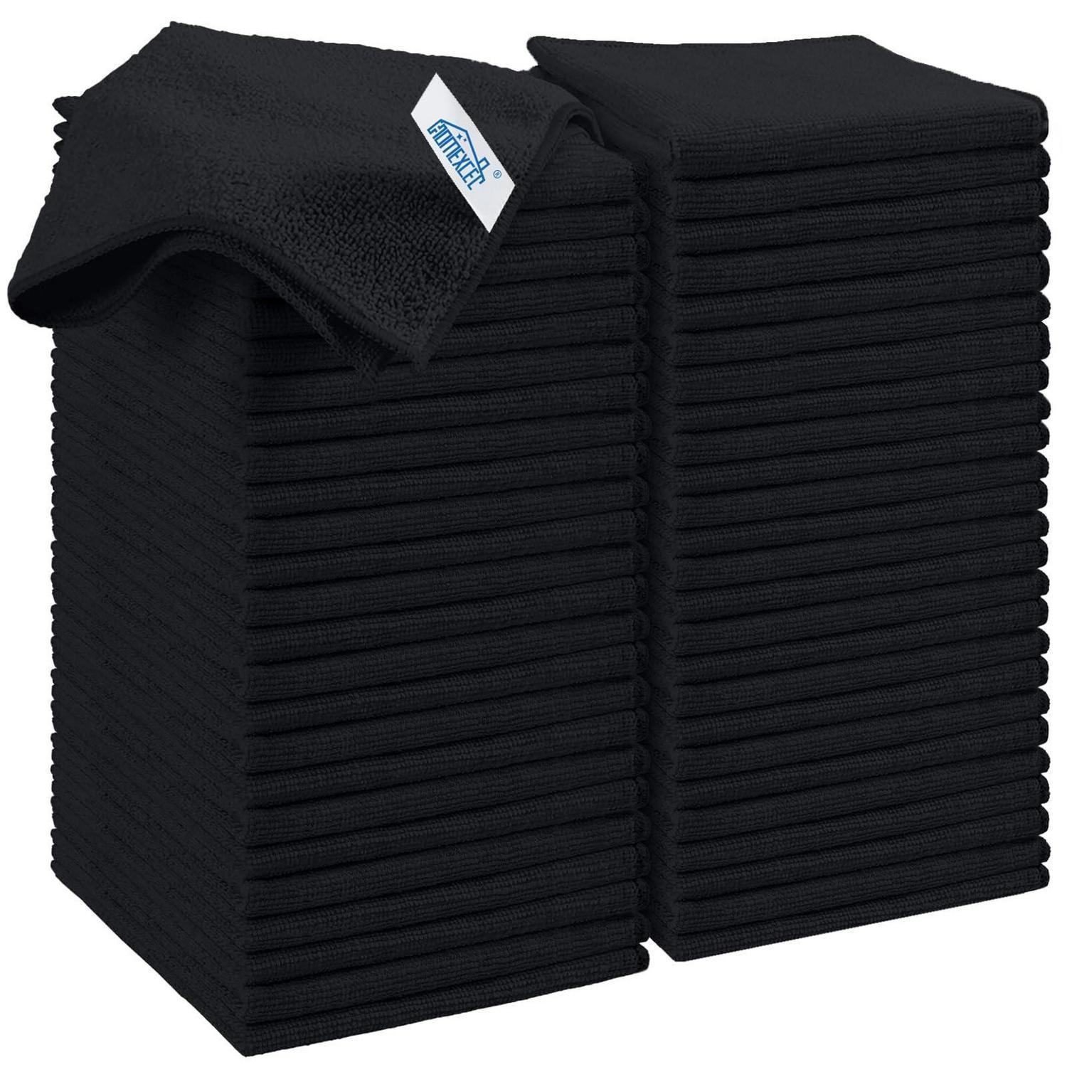50x Mikrofaser Reinigungstücher 30x30cm Schwarz, Wiederverwendbar, Saugfähig, Fusselfrei