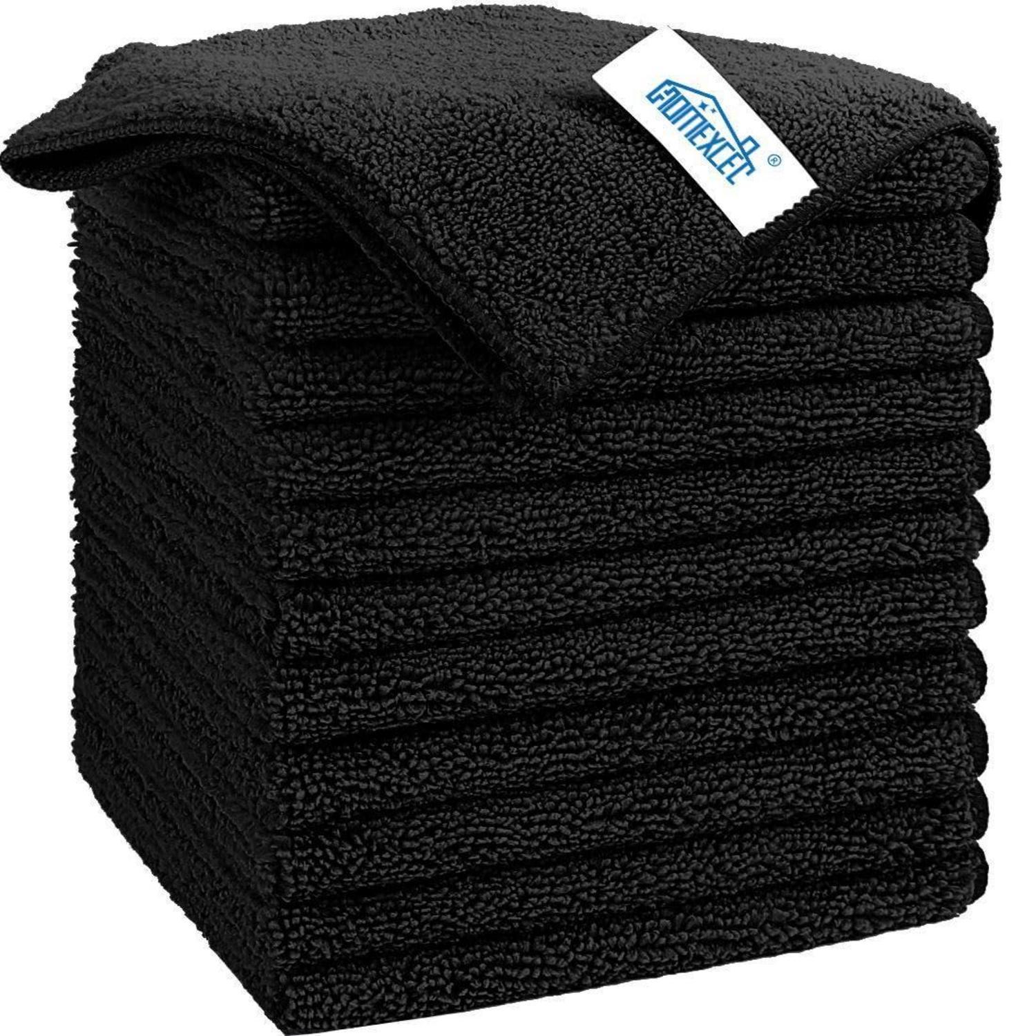 Mikrofasertücher 12 Stück, Schwarz, 30x30cm, Super Saugfähig, Kratzfrei