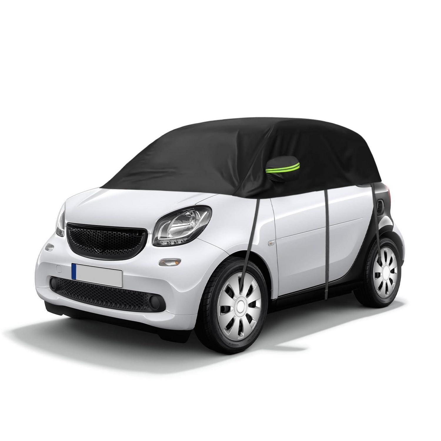 Halbgarage Autoabdeckung Wasserdicht Für Smart Fortwo 2006+, Atmungsaktiv, Reflektierend, Schwarz