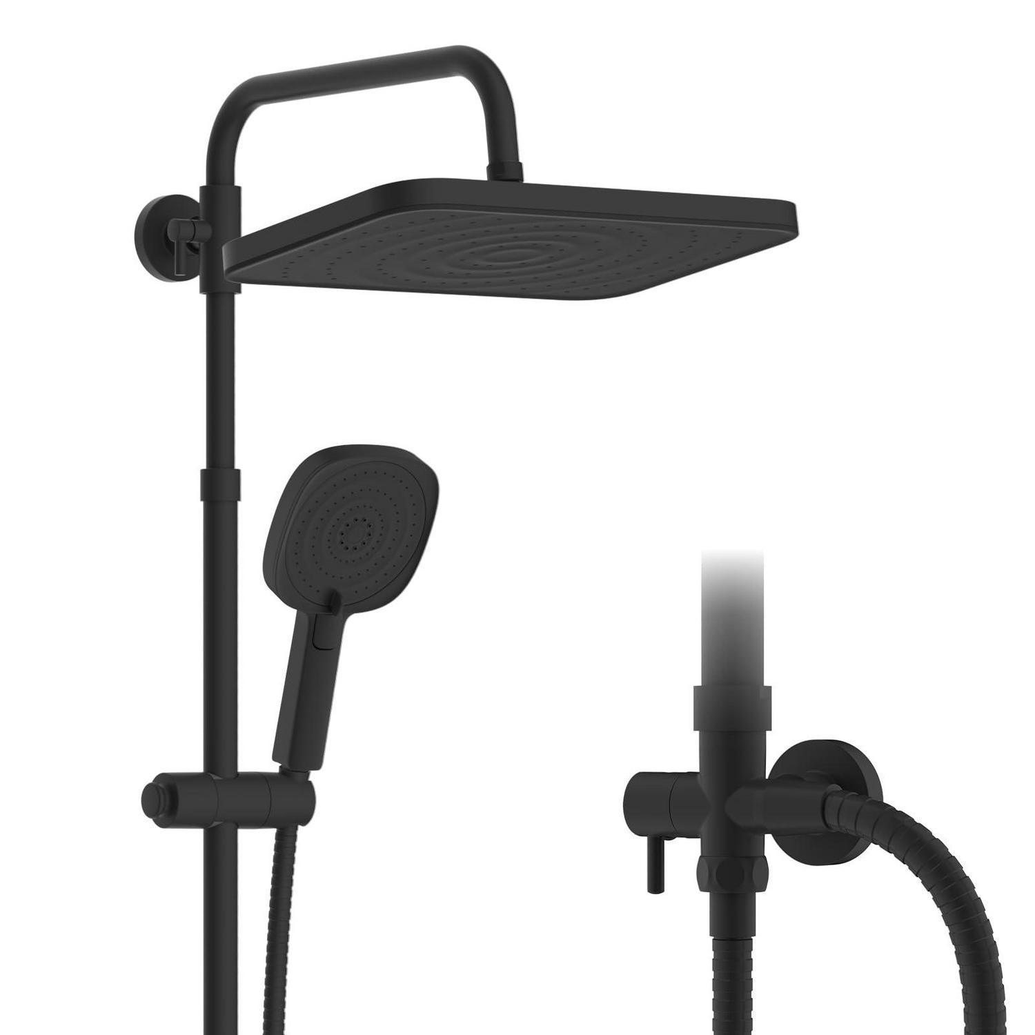 Duschsystem Mit Regenduschkopf 30x20cm, Höhenverstellbar, 4 Strahlarten, Schwarz