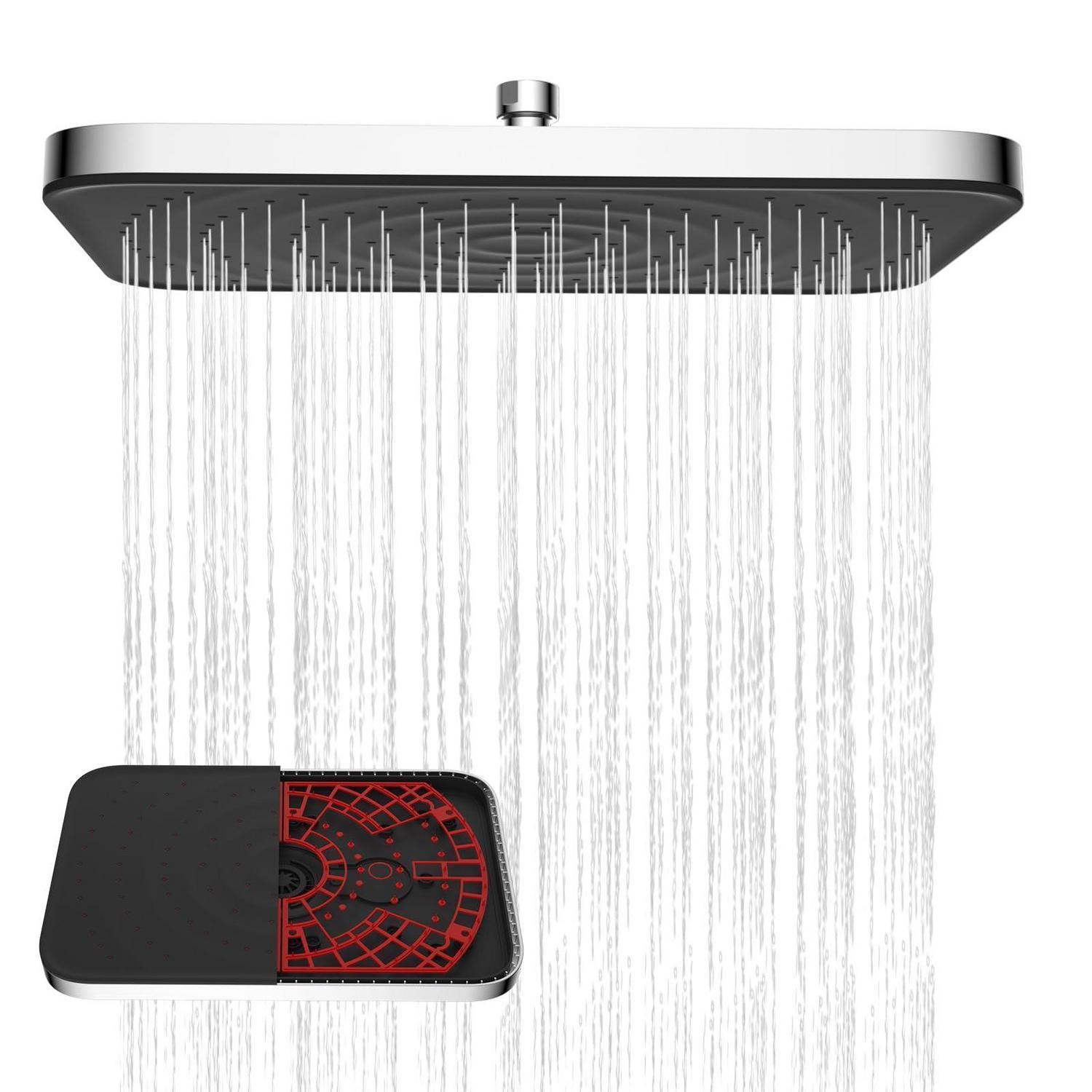 Regenbrause 30x20cm Quadratisch Schwarz Mit Chromrahmen, Selbstreinigend
