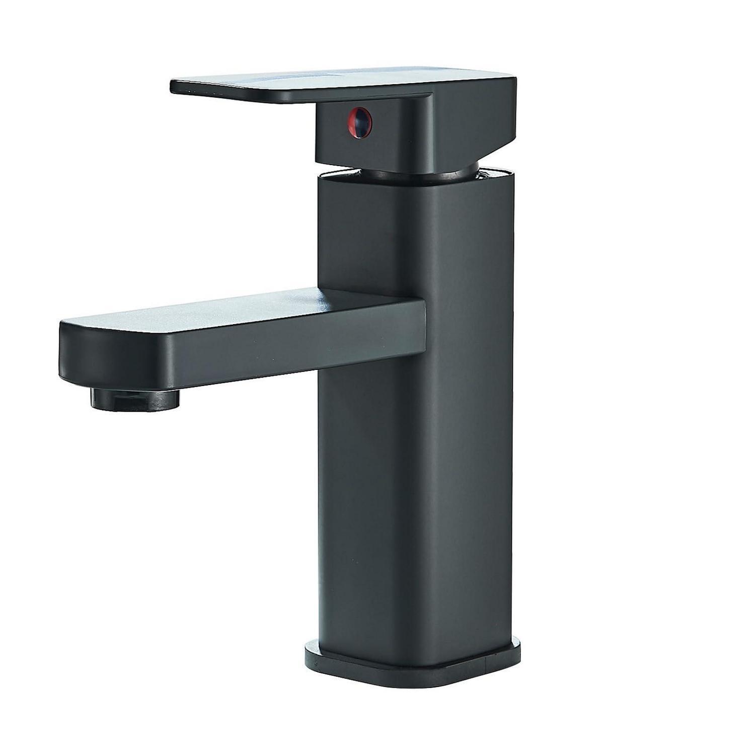 Waschtischarmatur Eckig Schwarz Mit Pop-up Ablauf, Einhebelmischer, Wasserfall-design