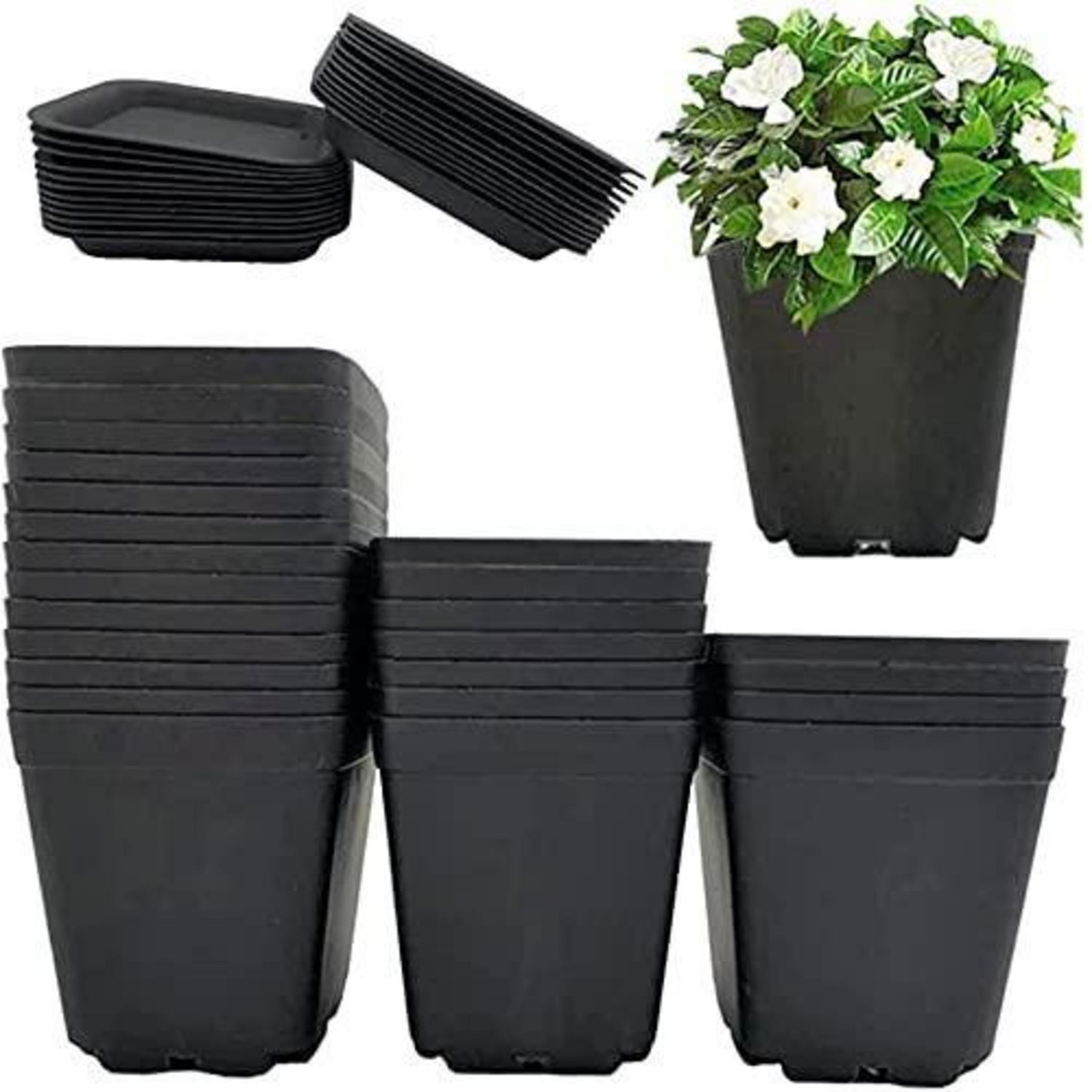 24x Quadratische Blumentöpfe Mit Untersetzer, 7cm Sukkulenten Pflanztöpfe Schwarz