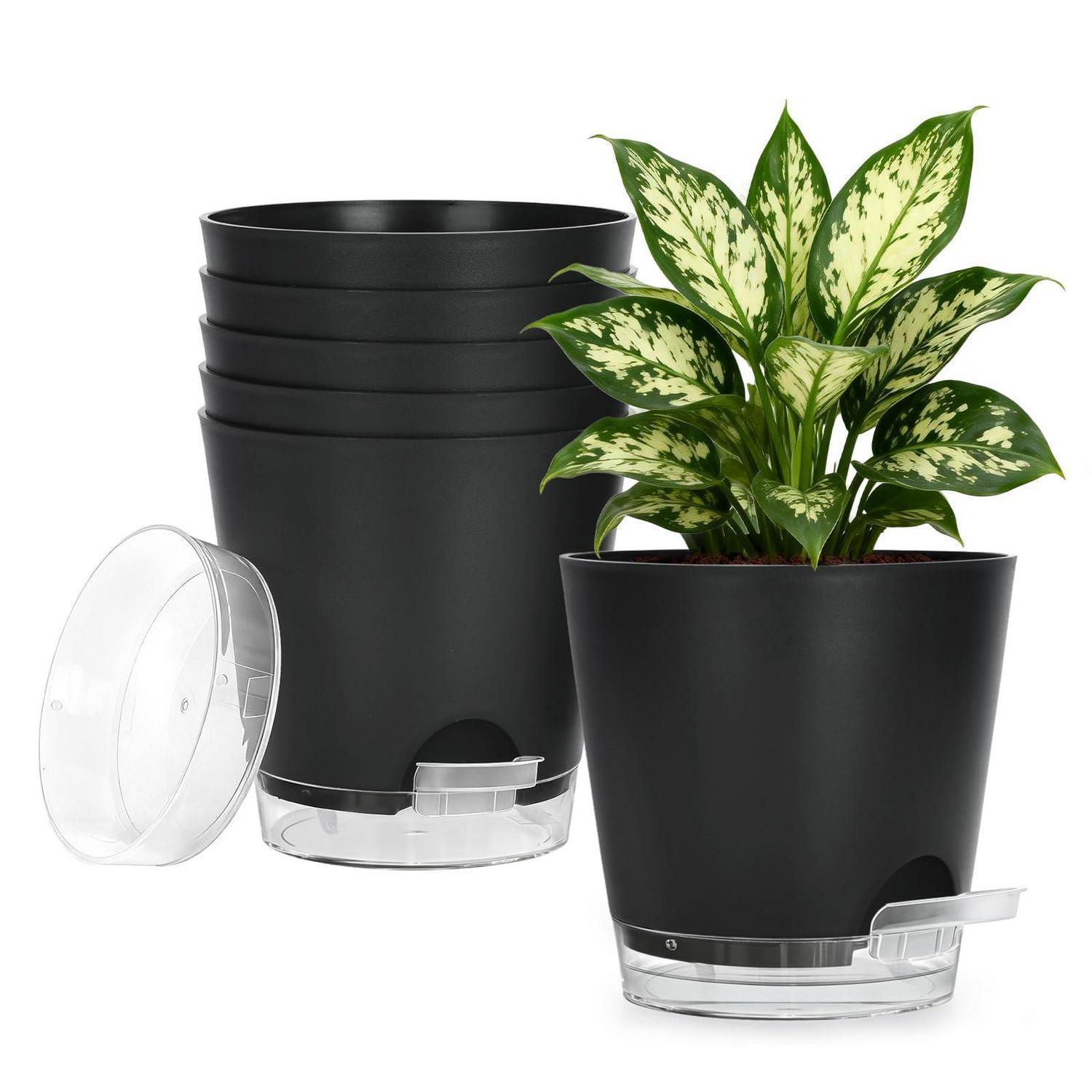 Blumentöpfe Mit Bewässerungssystem 6er-set 15cm Schwarz