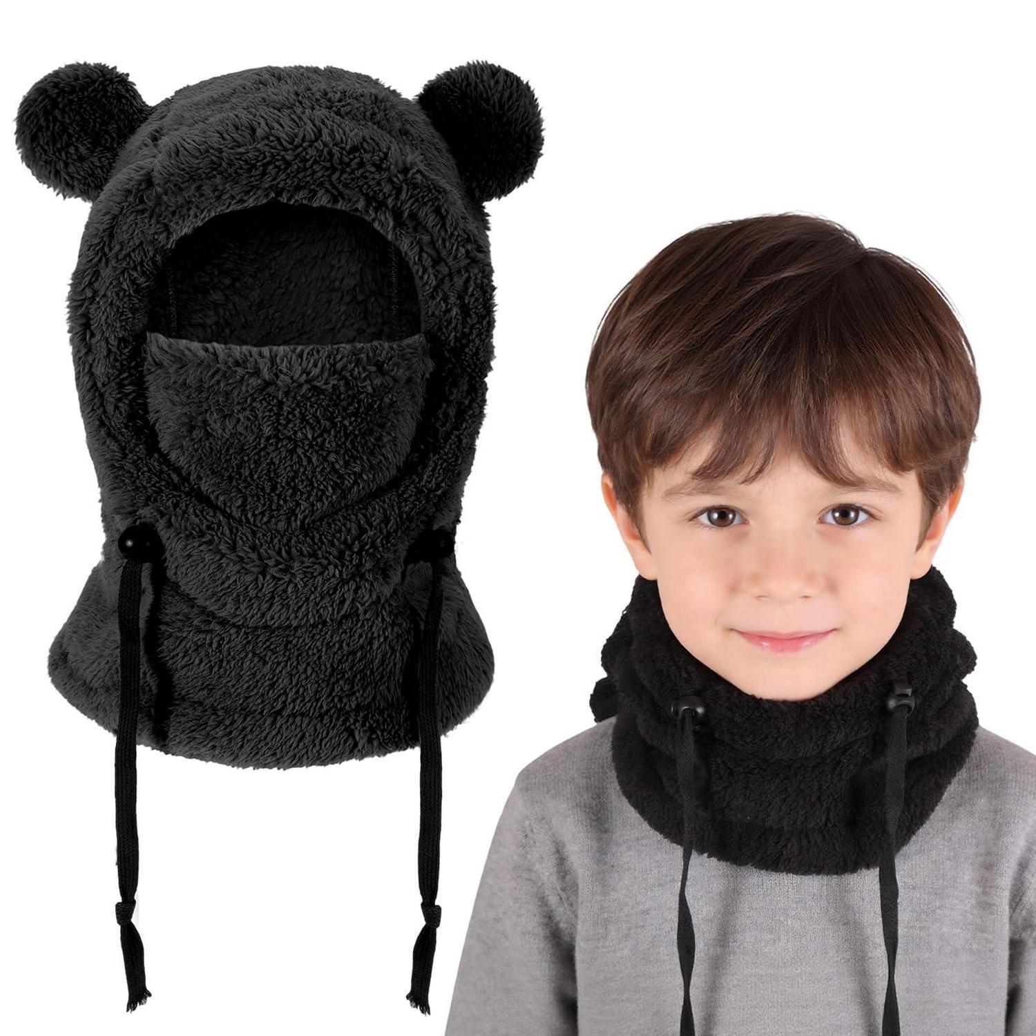 Kinder Sturmhaube Fleece 3-10 Jahre, Multifunktionale Winddichte Skimaske, Warme Mütze Halswärmer Schal Schwarz