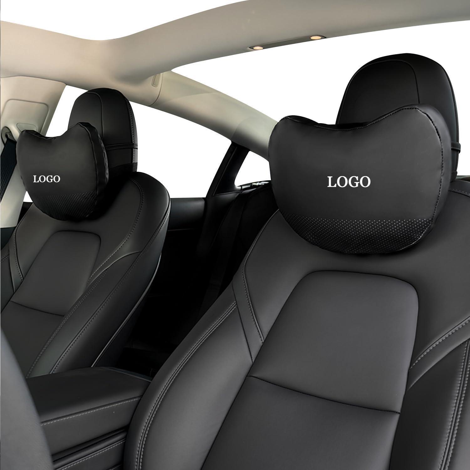Kopfstützenkissen 2er-pack Für Tesla Model 3/y/s/x, Echtes Nappaleder, Schwarz