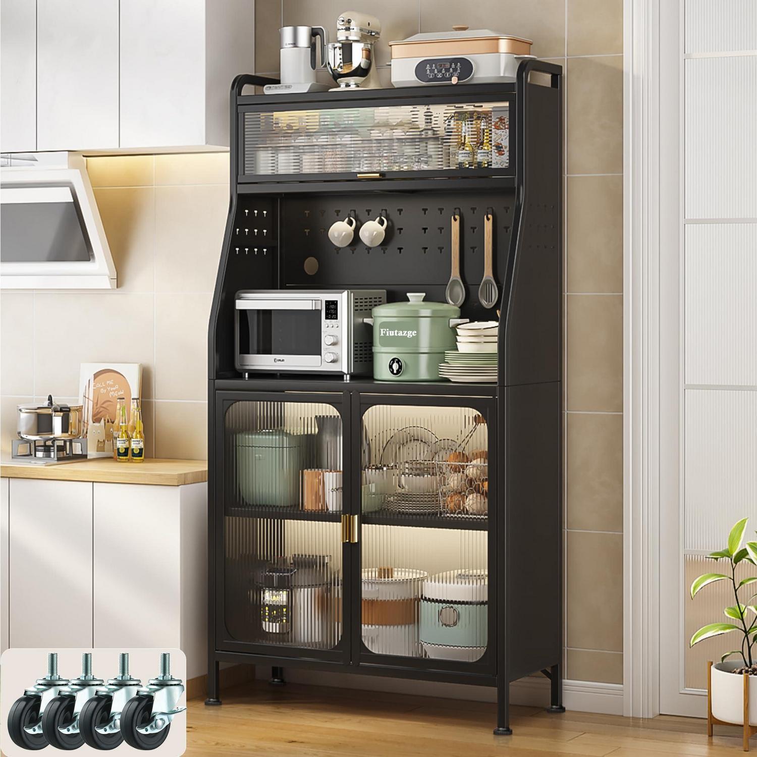 Küchenschrank Mit Arbeitsplatte, 160x66cm, Schwarz, Metall, Mit Rollen
