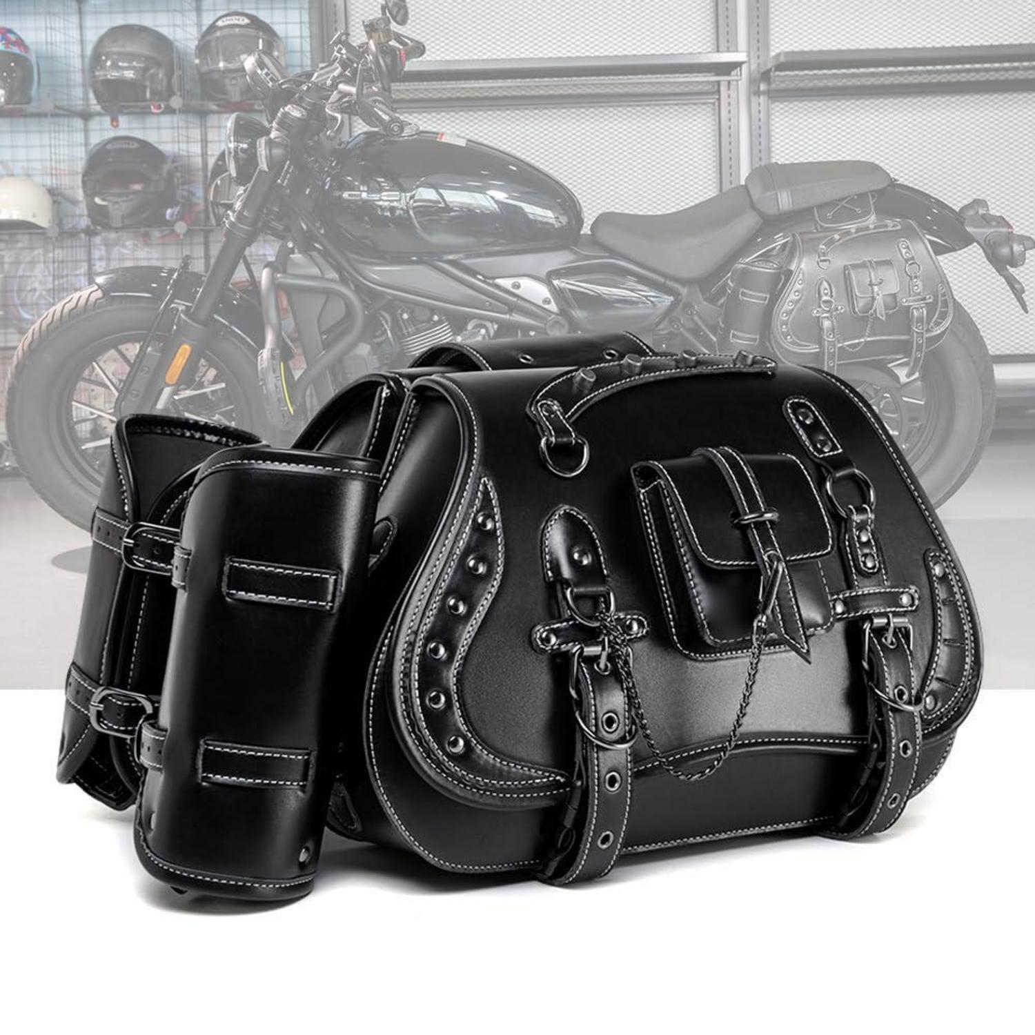 Motorrad Satteltaschen 30l Leder Wasserdicht Mit Getränkehalter Für Harley Davidson, Honda, Yamaha