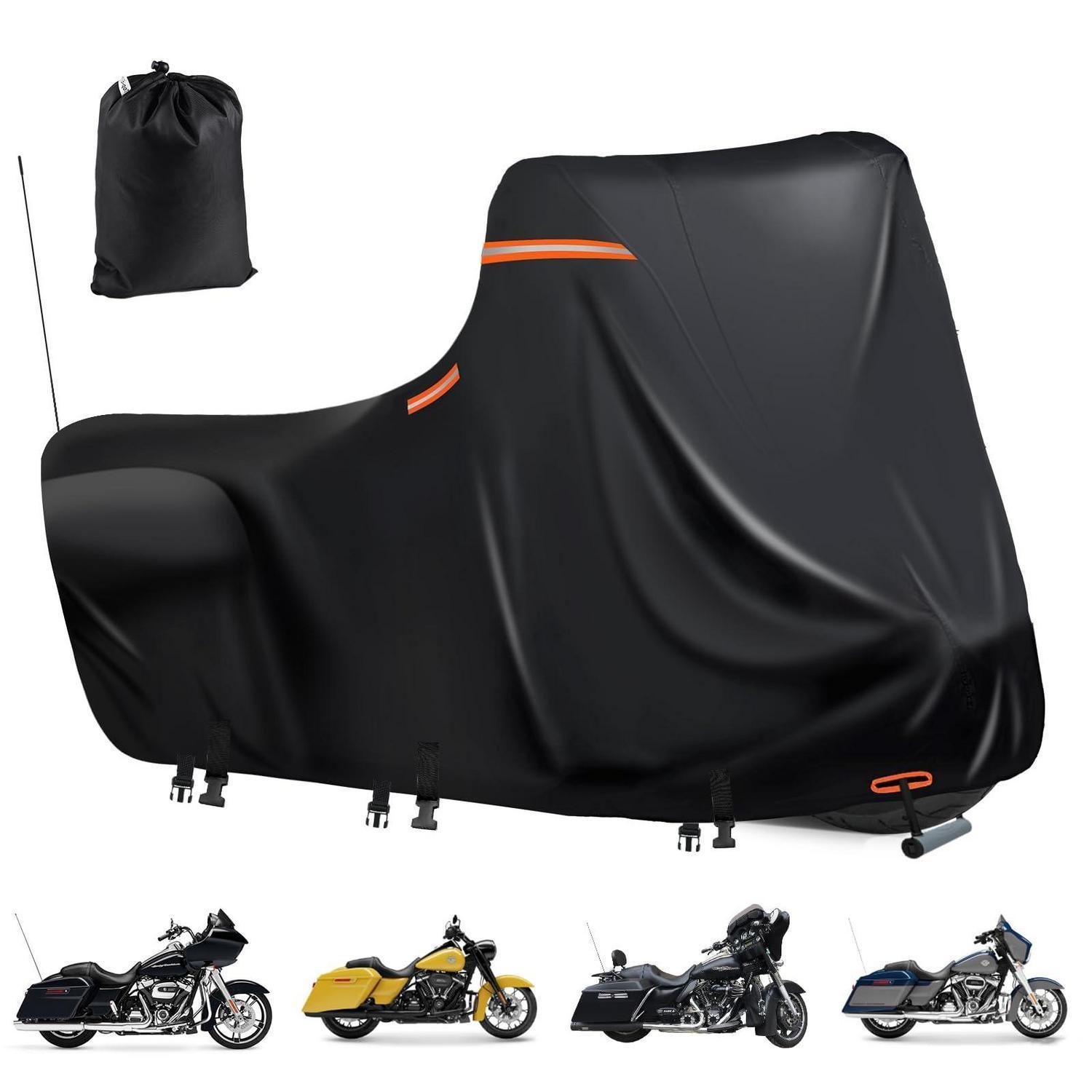Motorrad Abdeckplane 600d Wasserdicht Mit Reflektoren & Lüftung, 300x110x142cm Schwarz