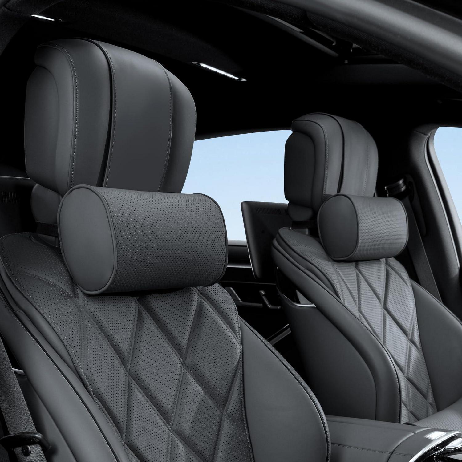 Nackenkissen Auto Leder, Memory Foam Nackenstütze Für Fahren & Büro, 2 Stück Schwarz