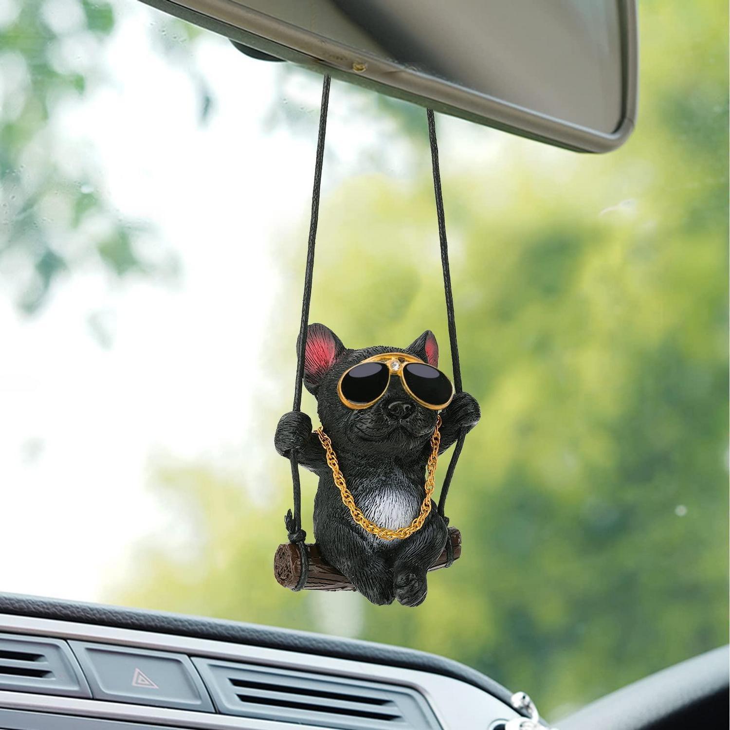 Autoanhänger Bulldogge Mit Kette Und Sonnenbrille, Lustige Dekoration Für Rückspiegel