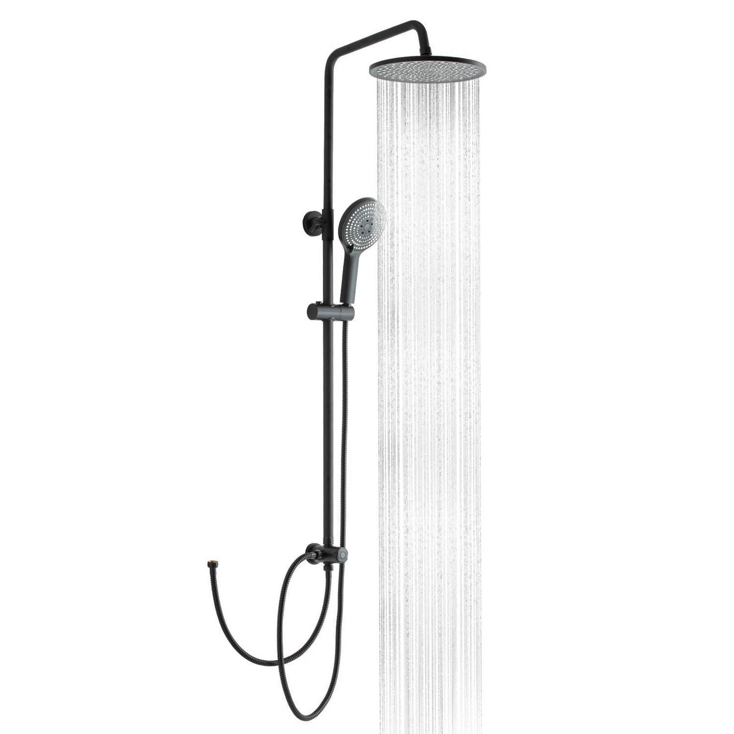 Duschsystem Mit Regendusche 25cm, Höhenverstellbar, 1,6m Schlauch, Schwarz