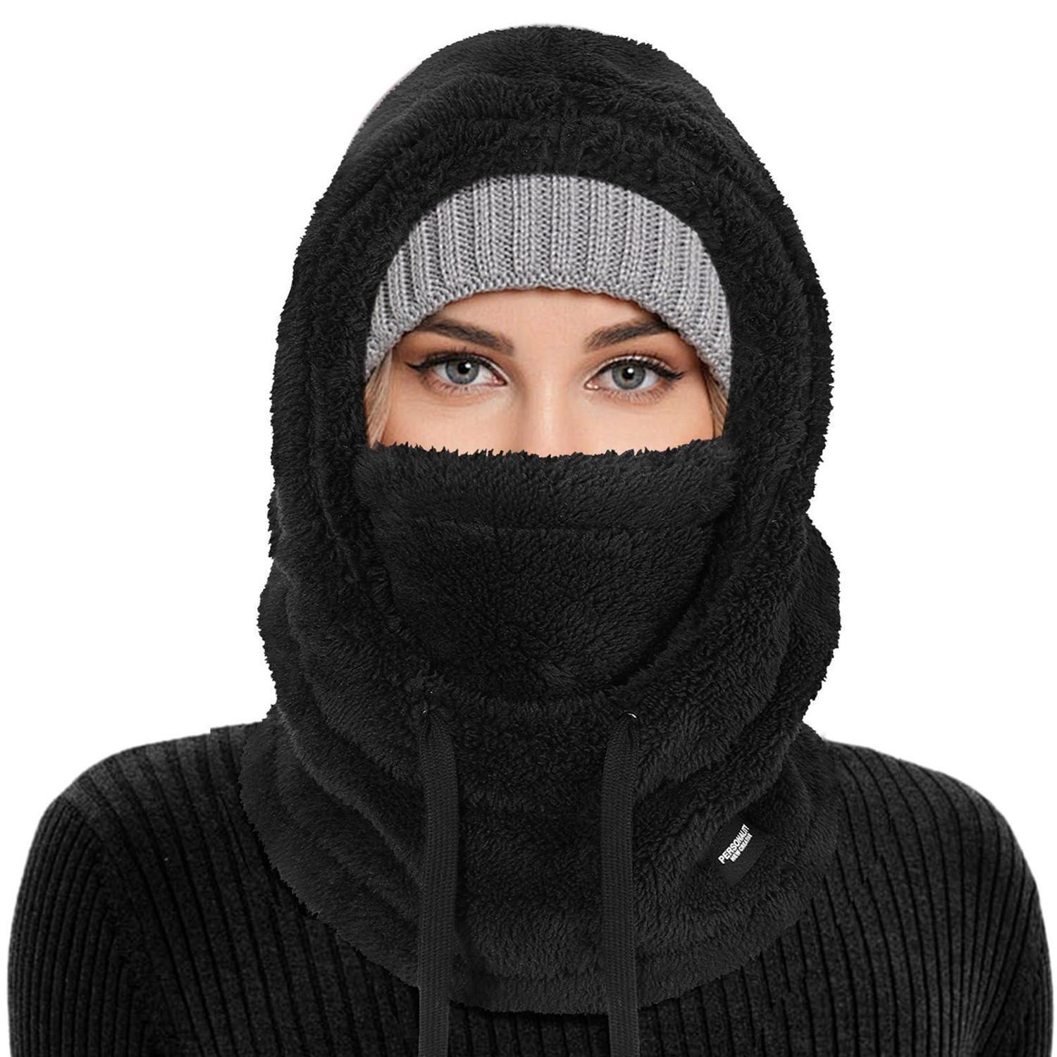 Sturmhaube Mit Nackenwärmer, Thermo Fleece, Winddicht, Unisex, Schwarz