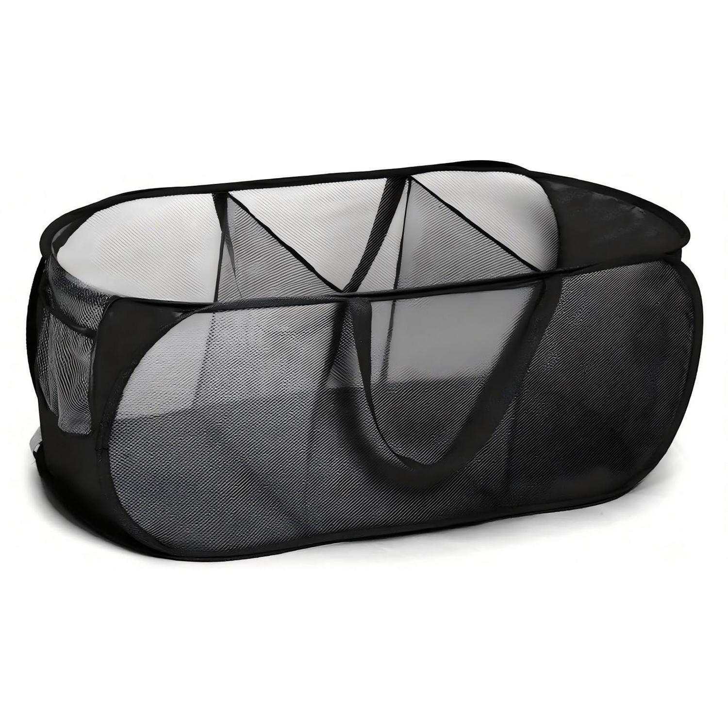 Pop-up Wäschekorb 100l Faltbar Mit 3 Fächern Und Seitentaschen, Schwarz