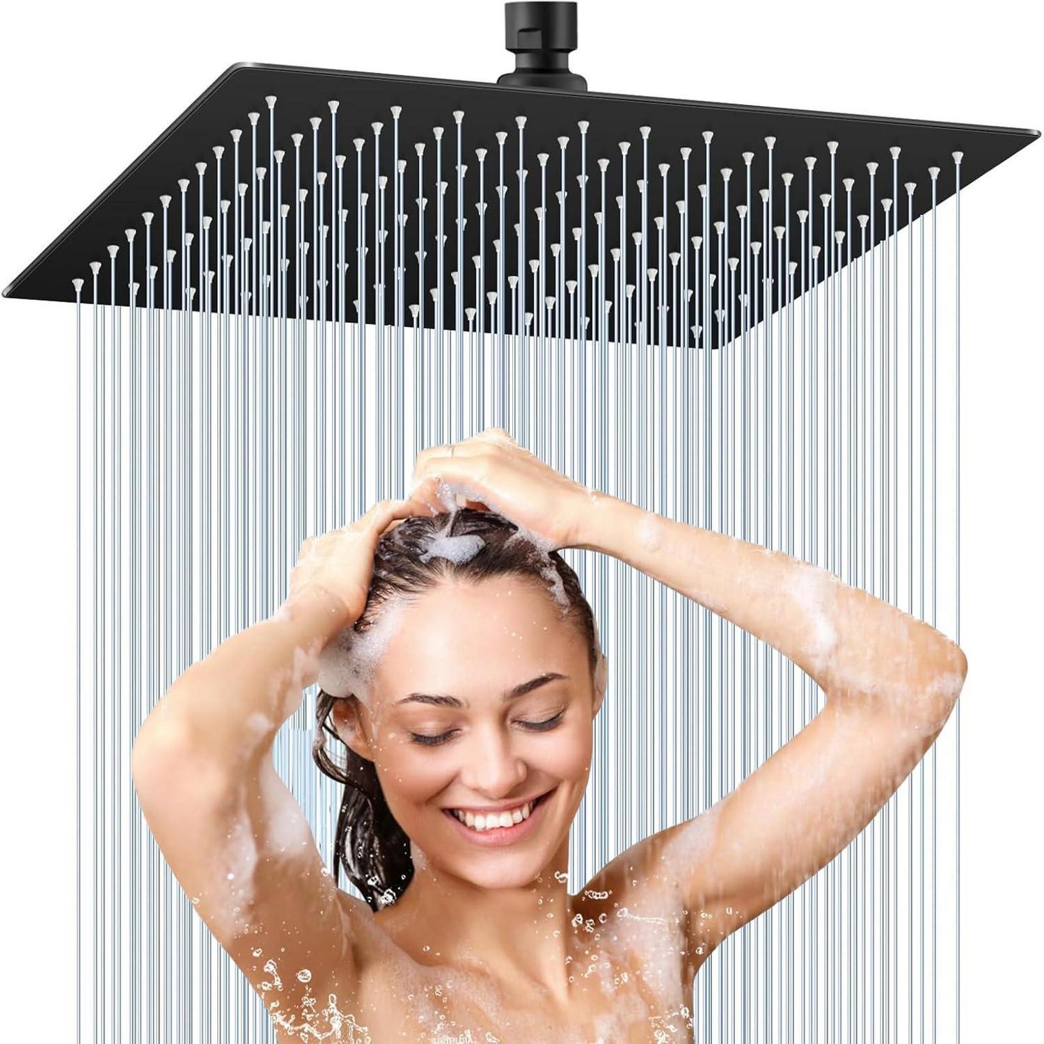 Regendusche Duschkopf 30x30cm Edelstahl Gebürstetes Chrom Schwarz Selbstreinigend