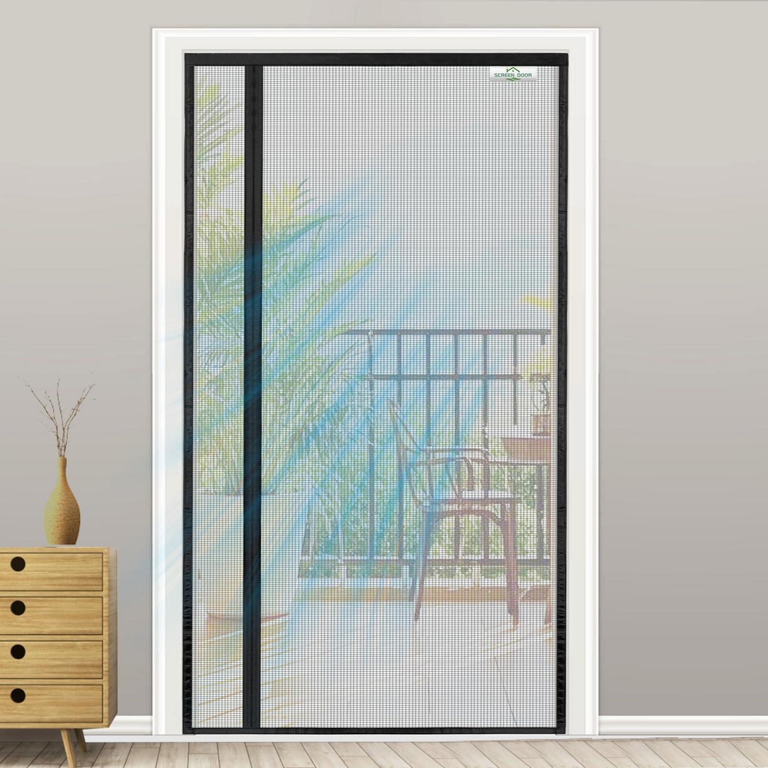 Fliegengitter Tür 90x210cm Schwarz, Magnetverschluss, Links/rechts-öffnung