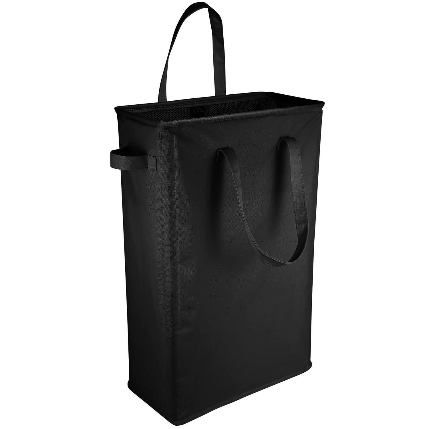 Schmaler Wäschekorb Faltbar Mit Griff, 45l, Schwarz
