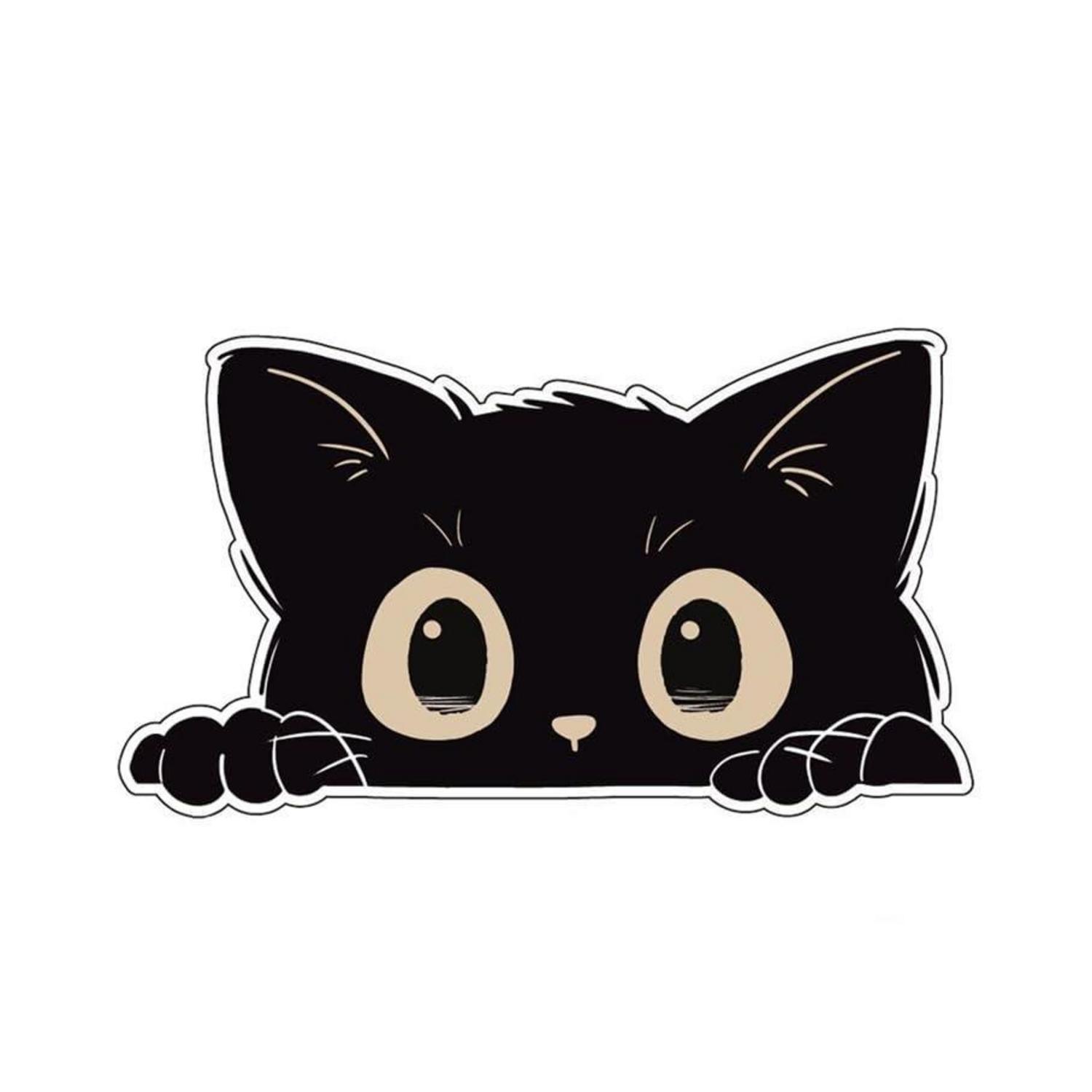 Schwarzer Katzen Aufkleber, Neugierige Katze, Wetterfest, Kratzfest, 10x6cm