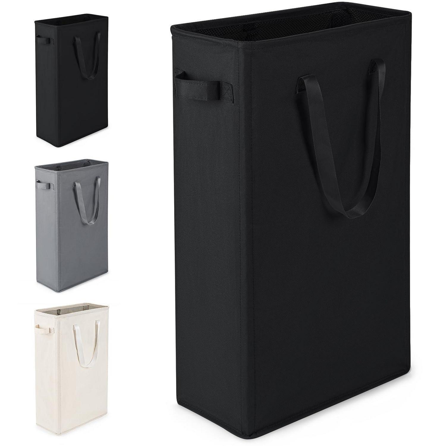 Slim Wäschekorb Faltbar Mit Griffen, 45l, Schwarz